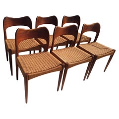 Set di 6 sedie da pranzo Arne Hovmand Olson in teak con seduta in papercord