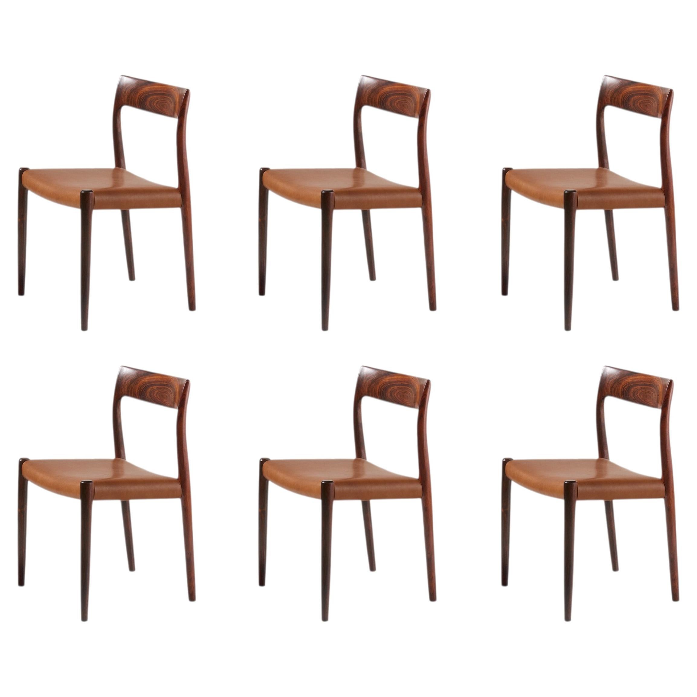 Juego de 6 sillas de comedor Niels Møller Model 77 de palisandro, 1959