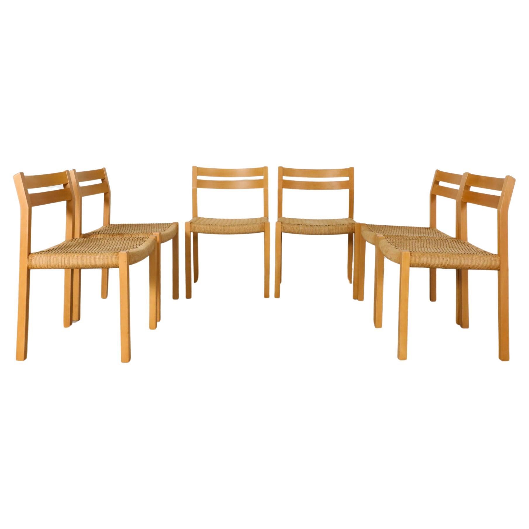 Set of 6 Niels Moller "Model 404" Oak and Paper Cord Dining Chairs, 1970's