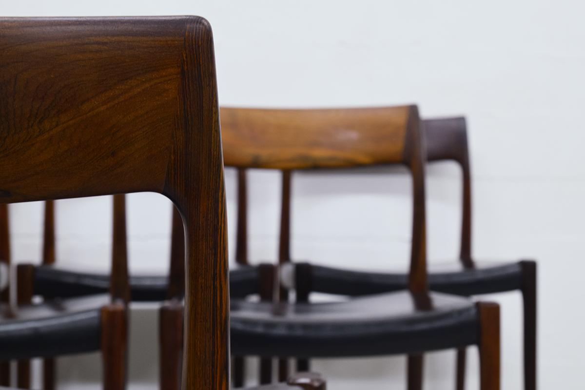 Set of 6 Niels Moller Model 77 Rosewood and Leather Dining Chairs Denmark, 1950s 9