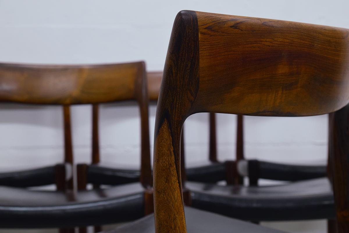 Set of 6 Niels Moller Model 77 Rosewood and Leather Dining Chairs Denmark, 1950s 2
