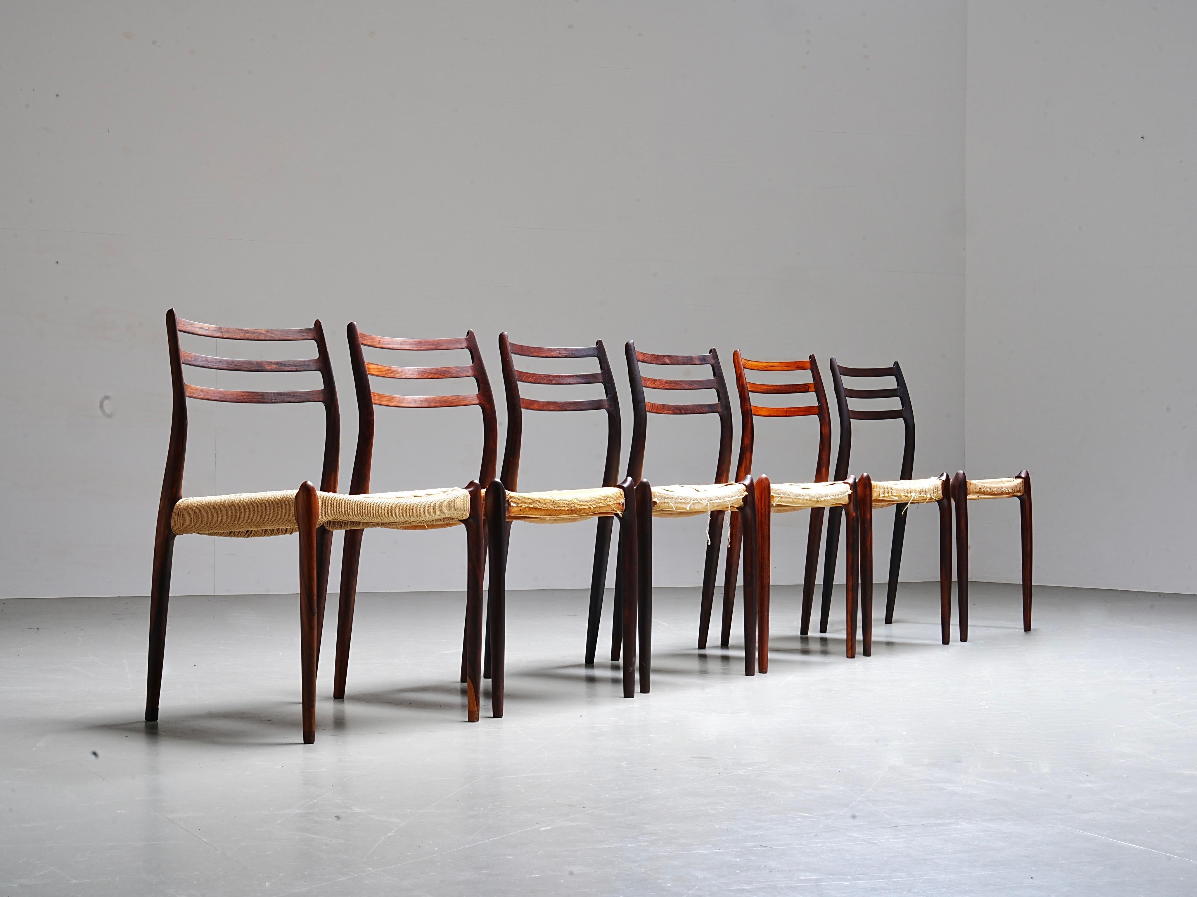 Ensemble de 6 chaises Niels Otto Møller en bois, Danemark, années 1960

Cet ensemble de six chaises de salle à manger Modèle 78 de Niels Otto Møller vient juste d'être restauré et s'est avéré magnifique. Le bois a été soigneusement poncé et traité