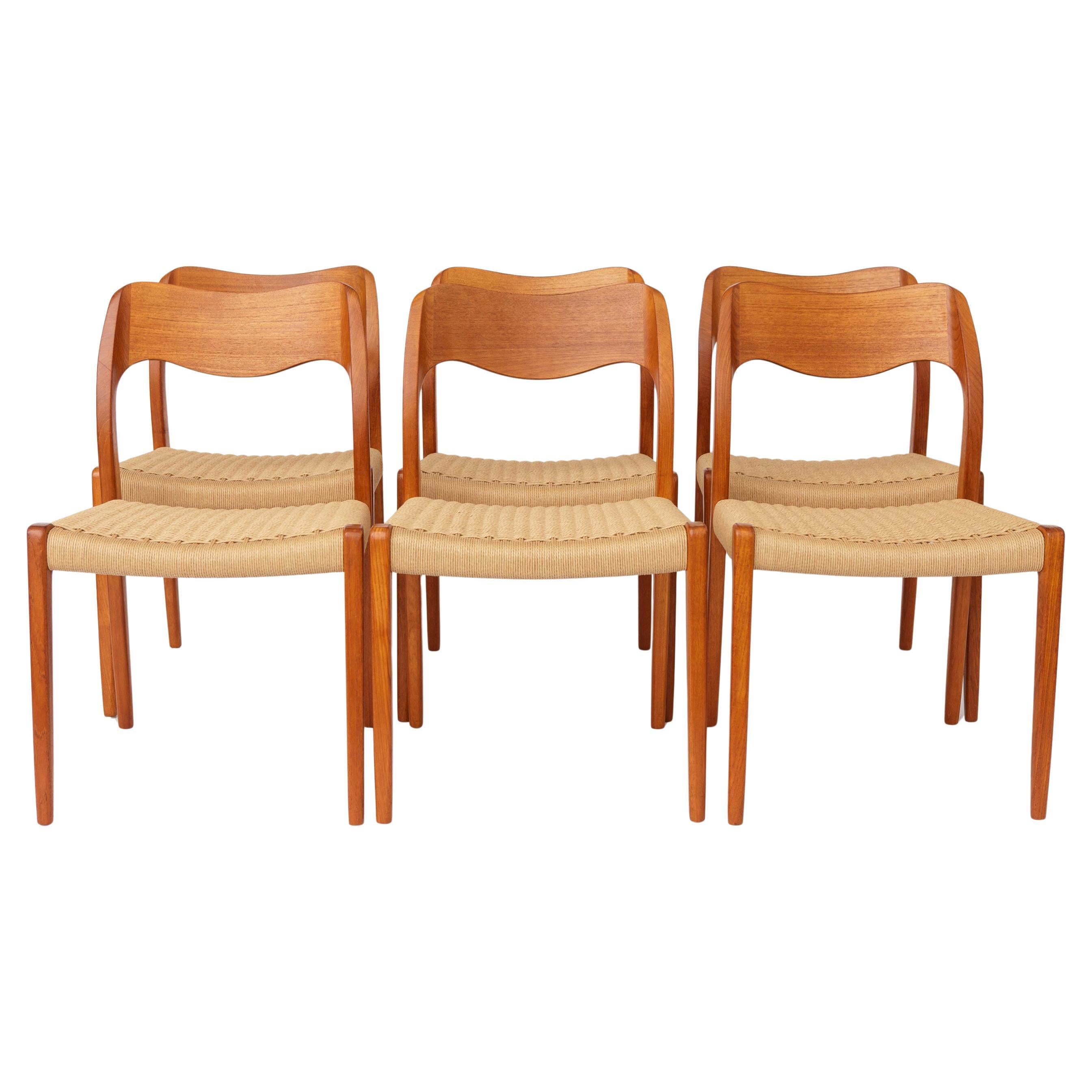 Set of 6 Niels Otto Møller Model 71 Dining Chairs, 1960s, Danish Mid Century Tea