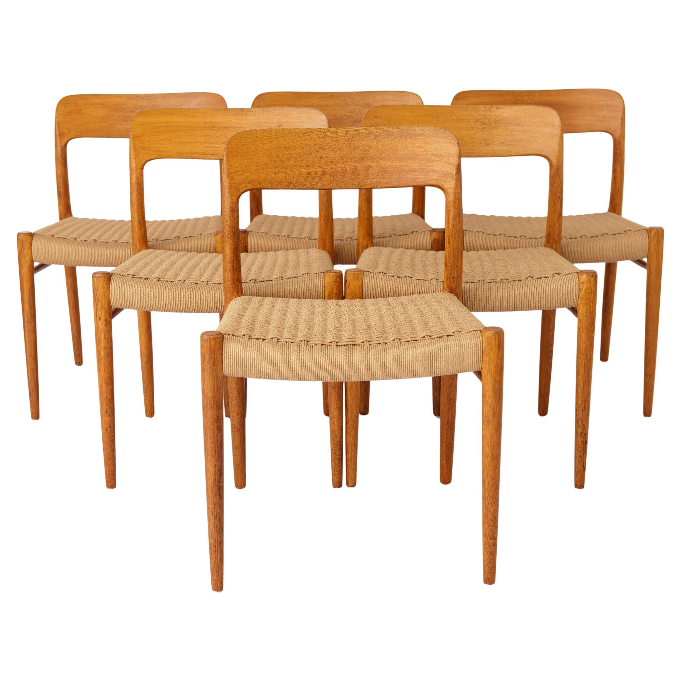 Set di 6 sedie Niels Otto Møller Model 75  Sedie da pranzo anni '50 in Oak  Vintage