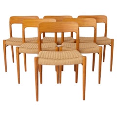 Set of 6 Niels Otto Møller Model 75 Chairs  1950s Oak Dining Chairs  Vintage