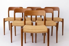 Set of 6 Niels Otto Møller Model 75 Chairs – Oak, 1950s, Refurbished, Papercord
