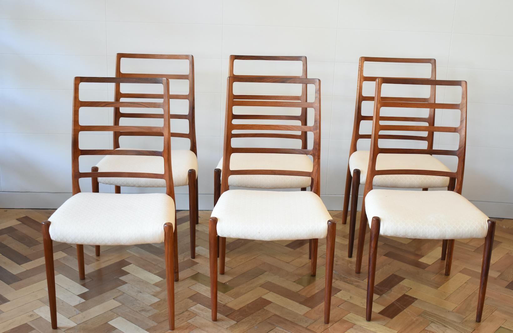 Mid-Century Modern Set of 6 Niels Otto Moller Dining Chairs Model Number 82