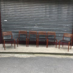 Set of 6 Niels Otto Moller Model 62 in Teak and Brown Leather, circa 1960