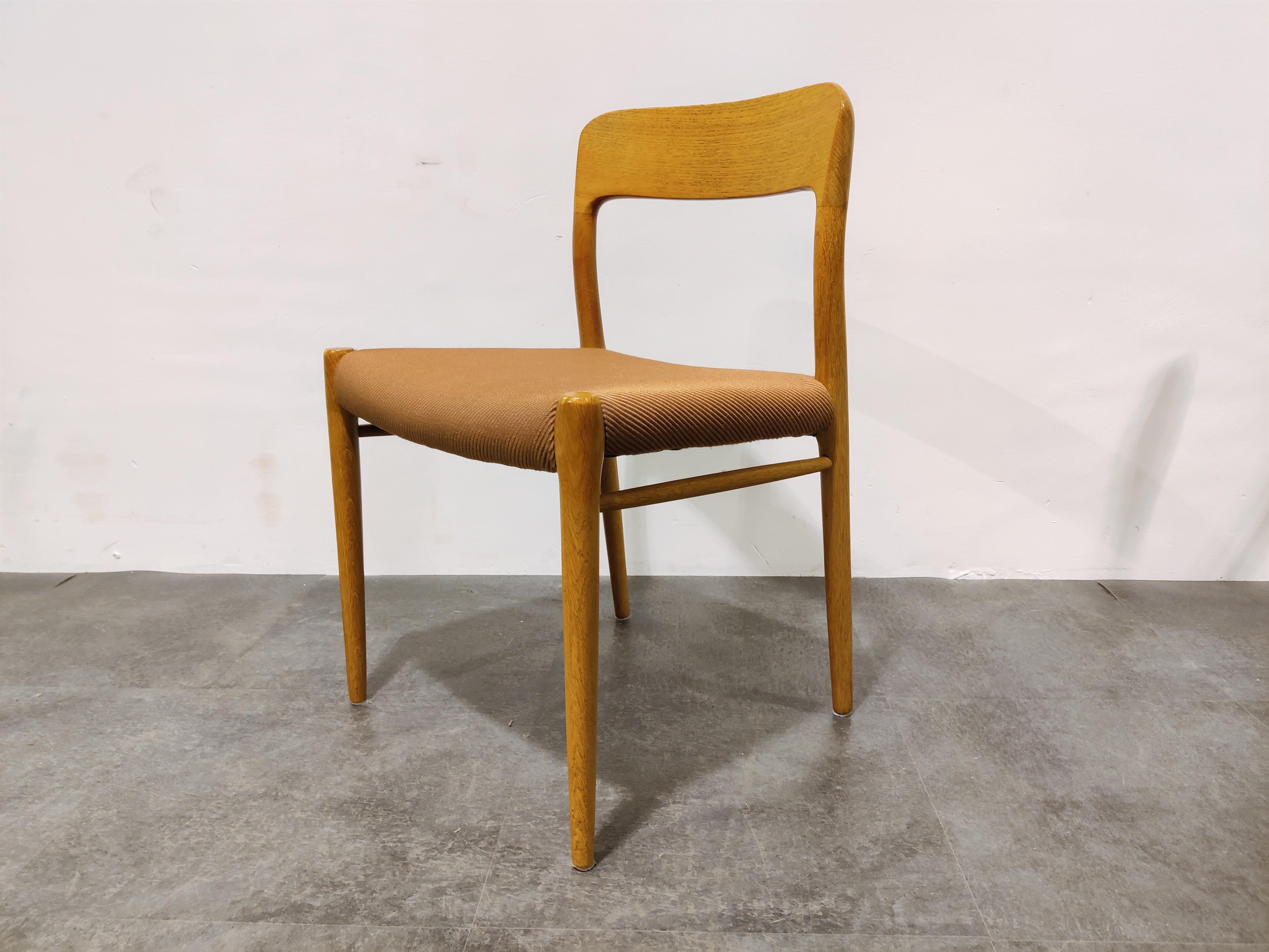 Fabric Set of 6 Niels Otto Moller Model 75 Dining Chairs, 1960s