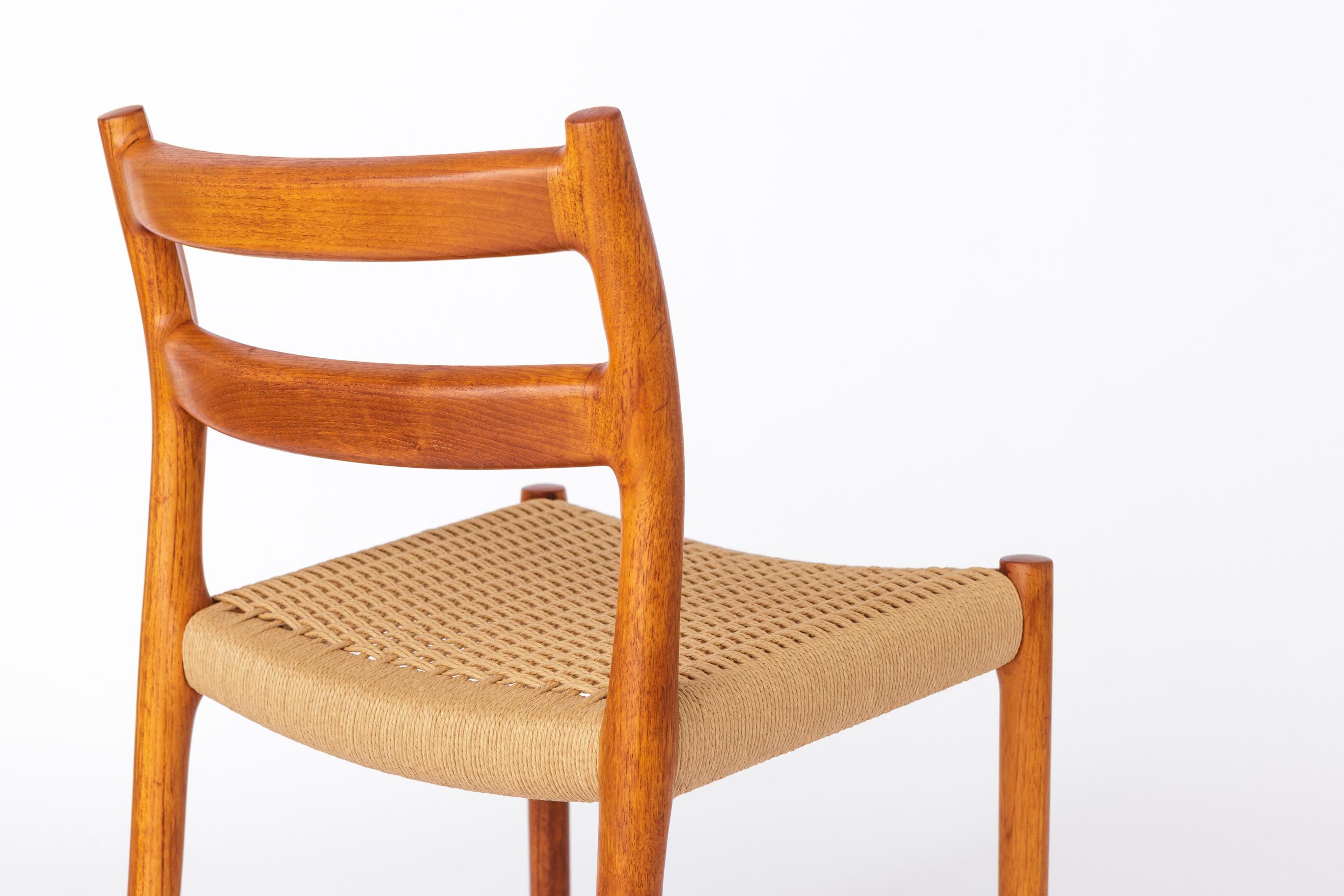 Satz von 6 Niels Otto Moller Teak-Esszimmerstühlen, Model No. 84, 1976 - Erneuertes Corde Meer im Angebot 2