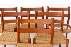 Set of 6 Niels Otto Moller Teak Dining Chairs, Model 84, 1976 – Renewed Cord Sea