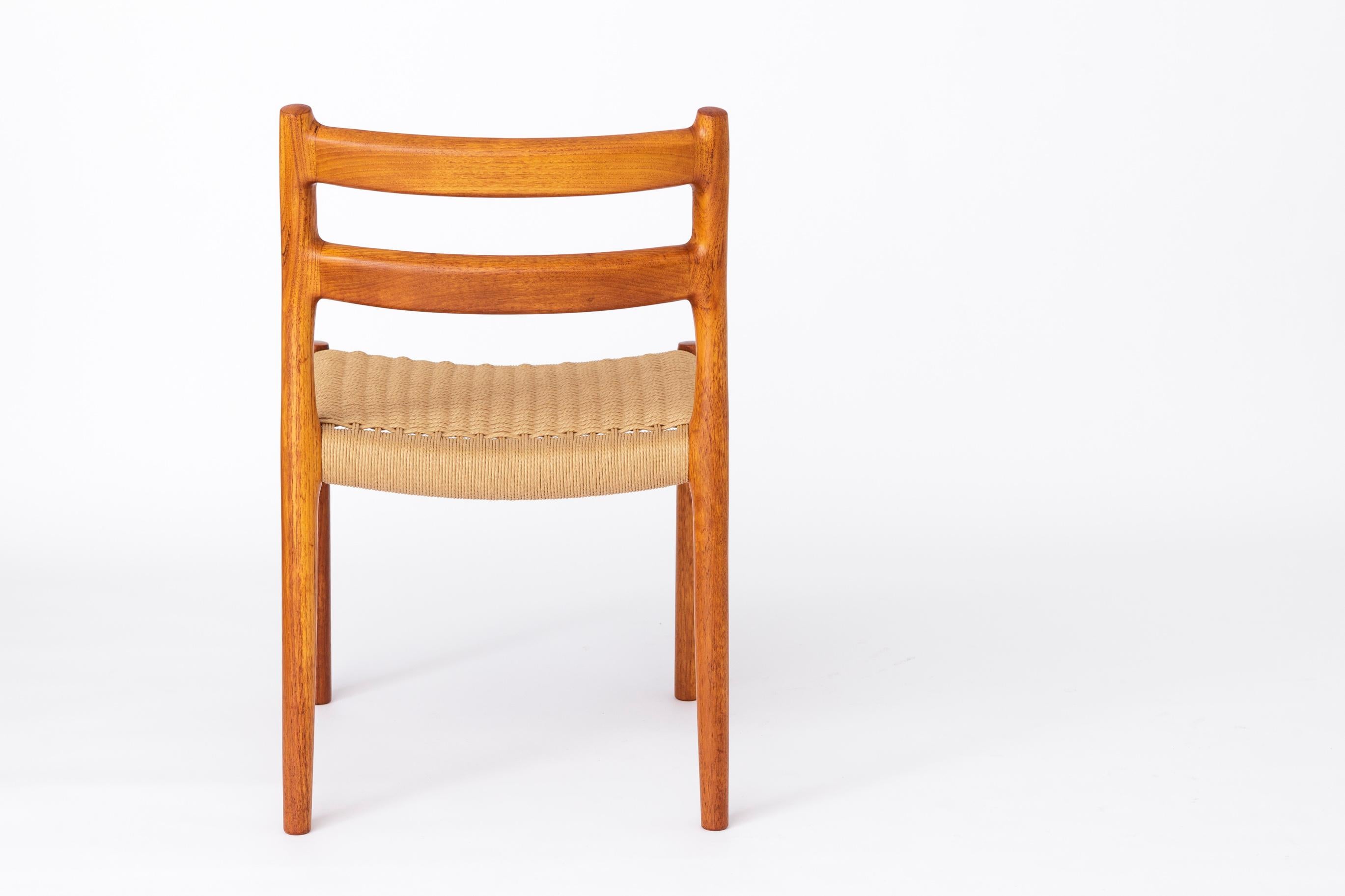 Satz von 6 Niels Otto Moller Teak-Esszimmerstühlen, Model No. 84, 1976 - Erneuertes Corde Meer im Angebot 1