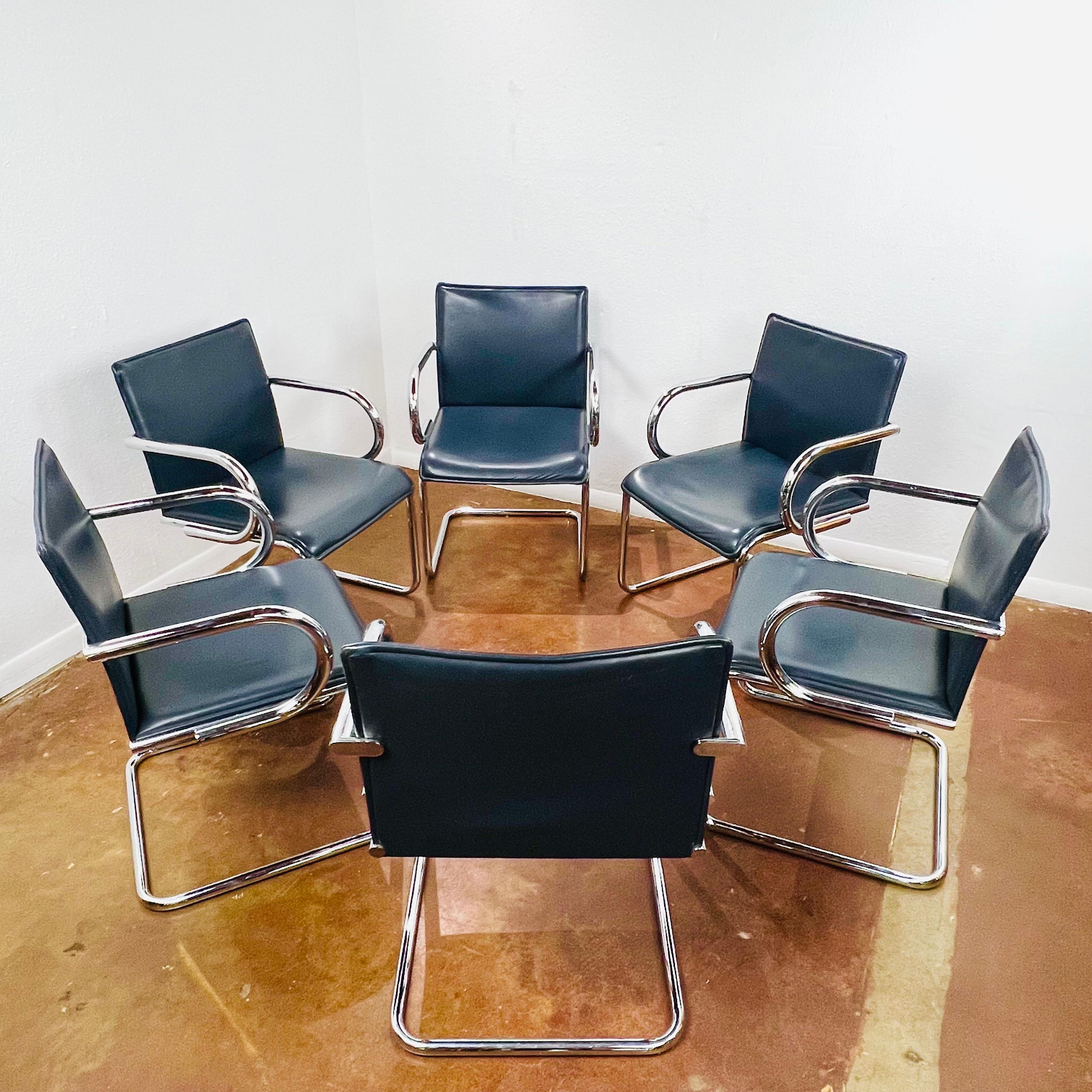 Leather Set of 6 Nienkamper Chrome Dining Chairs