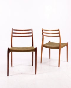 Lot de 6 N.O. Chaises de salle à manger Møller, Model No 78 en bois de rose avec corde en papier.