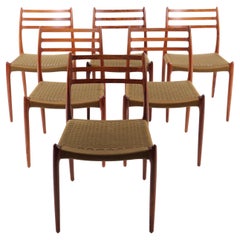 Set of 6 N.O. Møller Dining Chairs, Model 78 in Rosewood with Paper Cord.