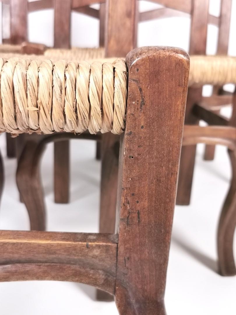 Set of 6 North Italian Walnut & Rush Dining Chairs, 19th Century 11
