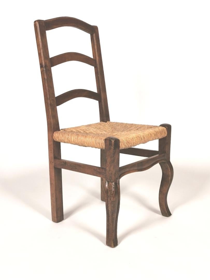 Set of 6 North Italian Walnut & Rush Dining Chairs, 19th Century 1