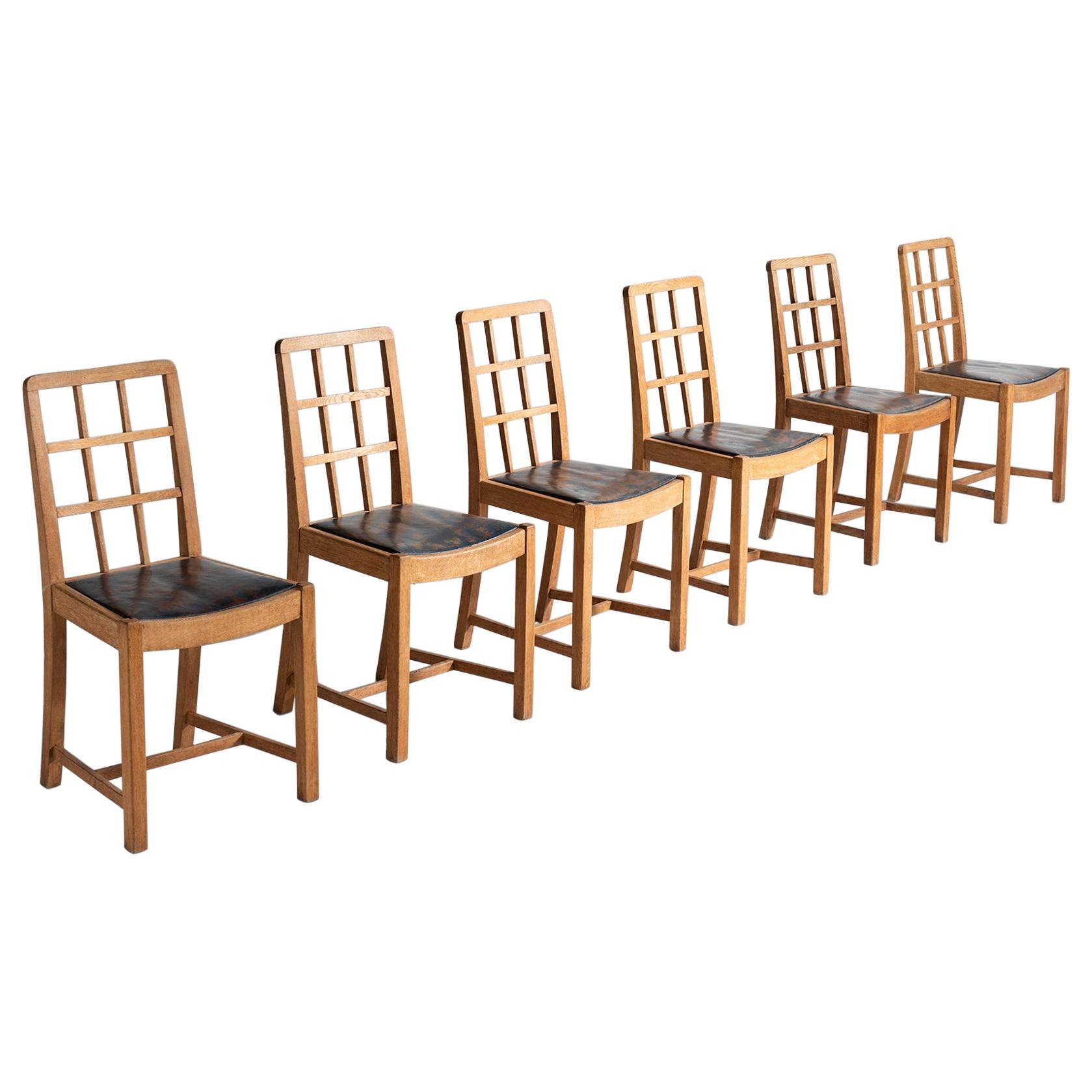 Set of '6' Oak and Leather Dining Chairs