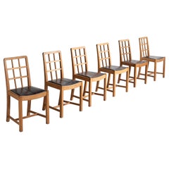 Set of '6' Oak and Leather Dining Chairs