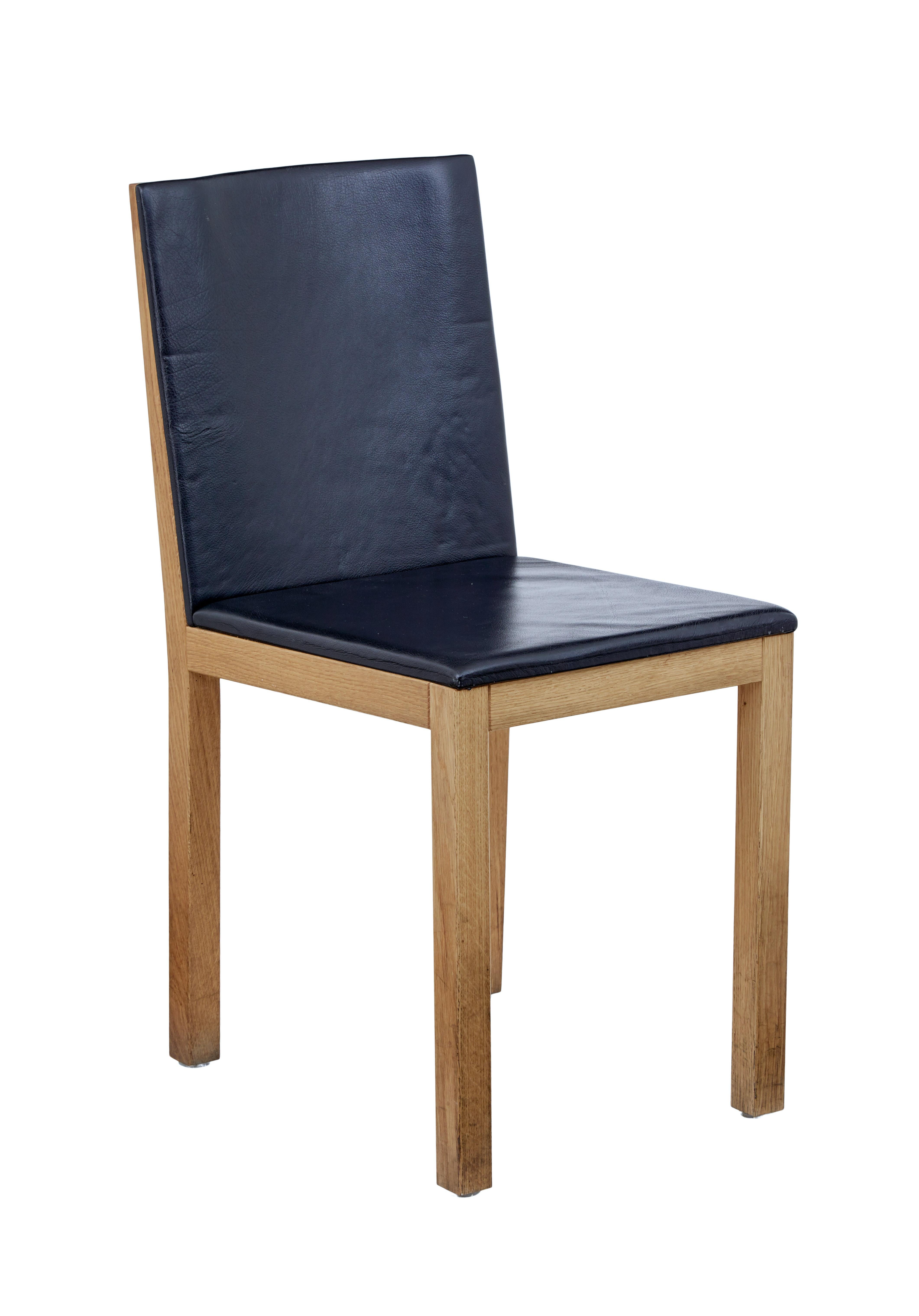 Set of 6 oak and leather Scandinavian dining chairs by Gemla, circa 2001.

Good quality set of dining chairs by well respected furniture makers Gemla, who have been in business since 1861 in Sweden, using sustainable material.

These set of