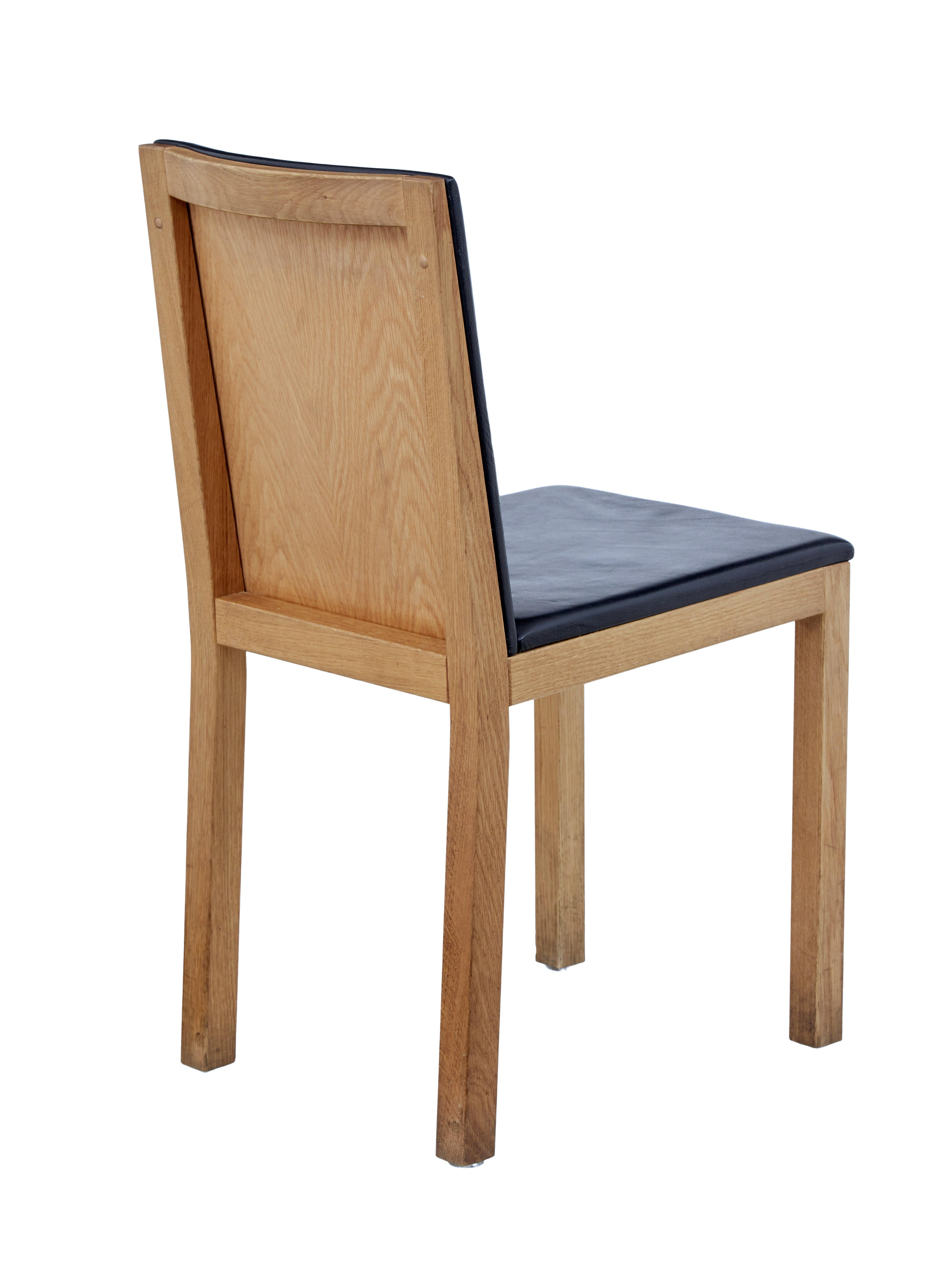 Scandinavian Modern Set of 6 Oak and Leather Scandinavian Dining Chairs by Gemla