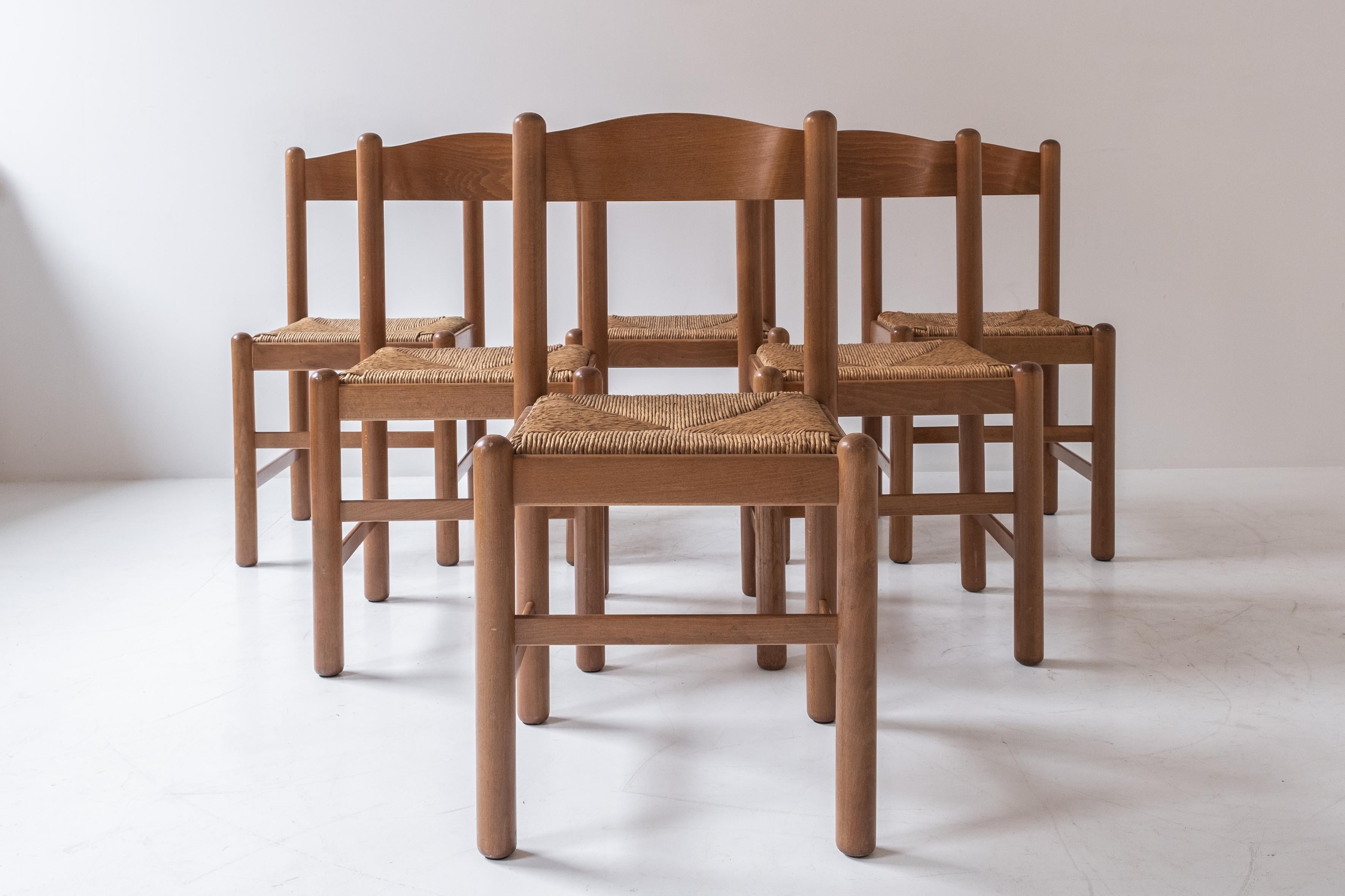 Set of 6 Oak and Papercord Chairs from France, Designed in the, 1960s 6