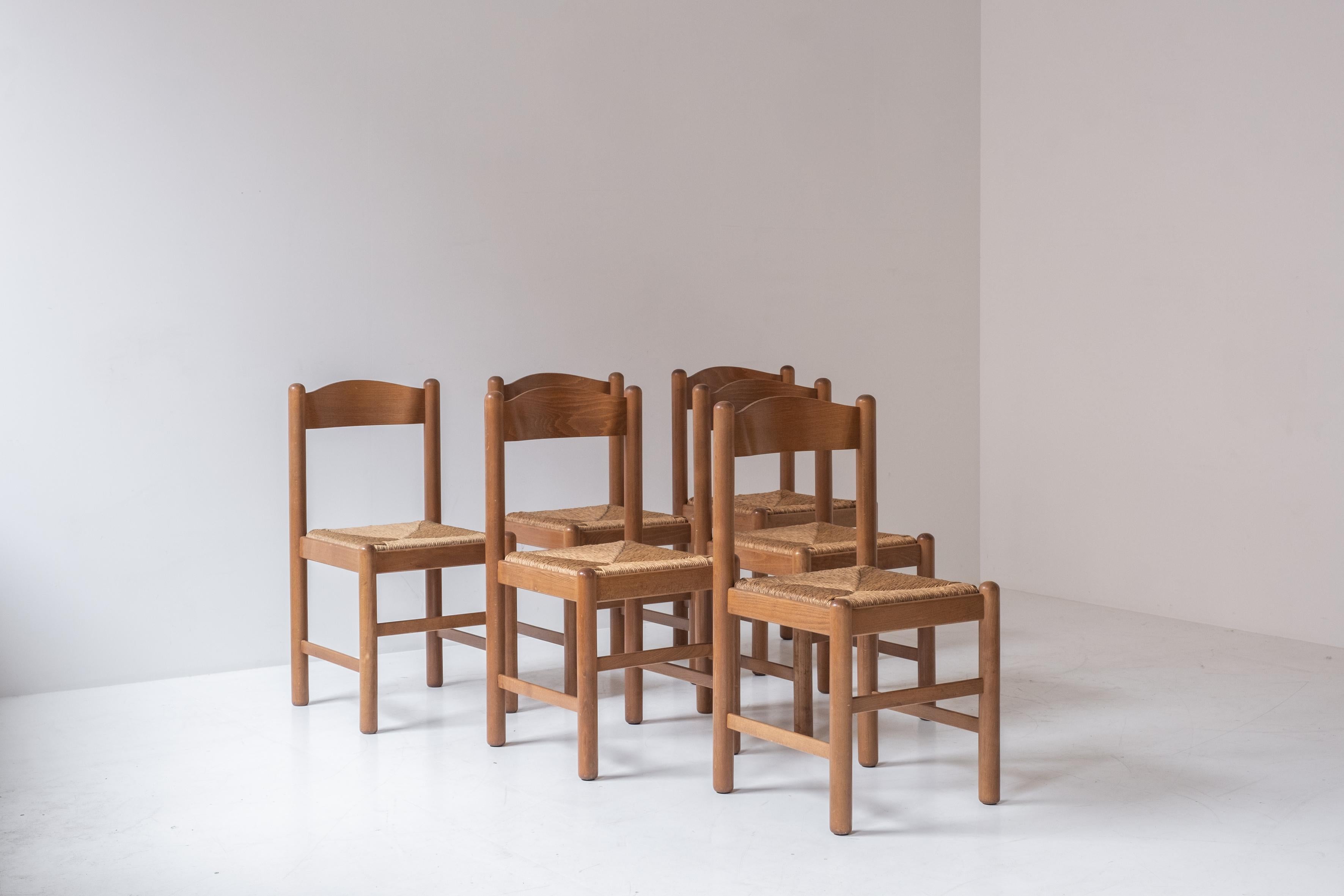 Set of 6 Oak and Papercord Chairs from France, Designed in the, 1960s 7