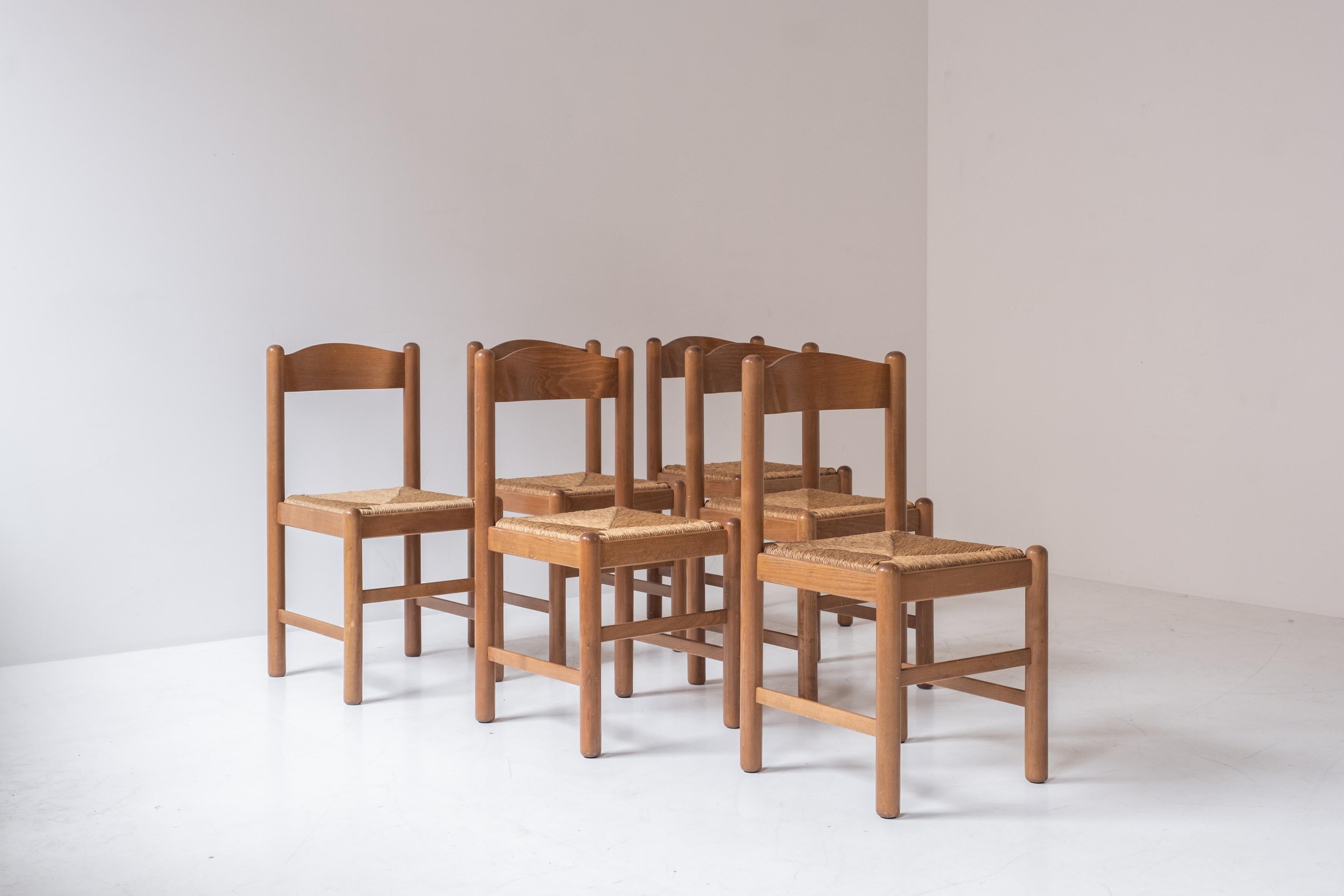Set of 6 Oak and Papercord Chairs from France, Designed in the, 1960s 8