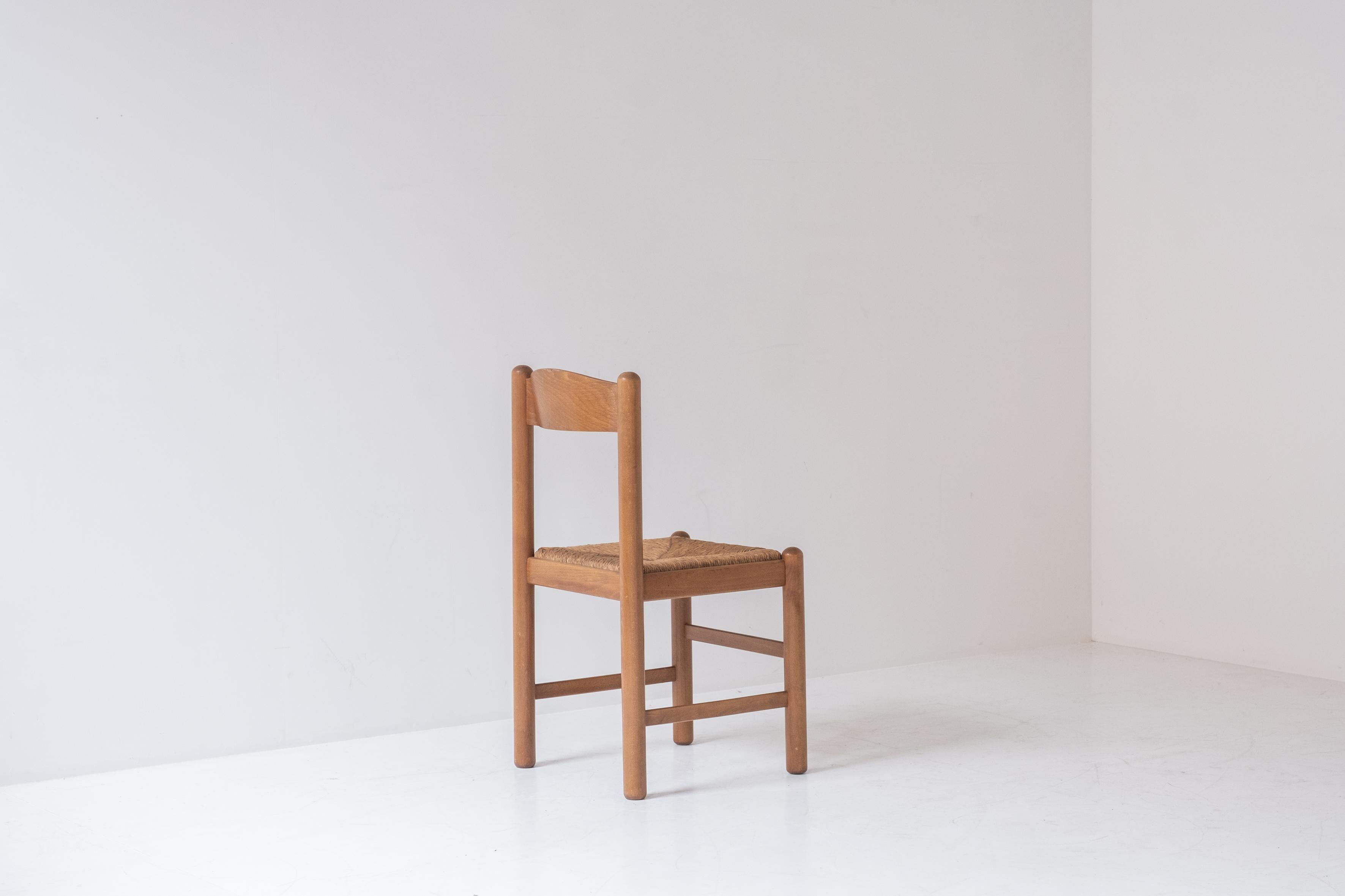 Mid-Century Modern Set of 6 Oak and Papercord Chairs from France, Designed in the, 1960s