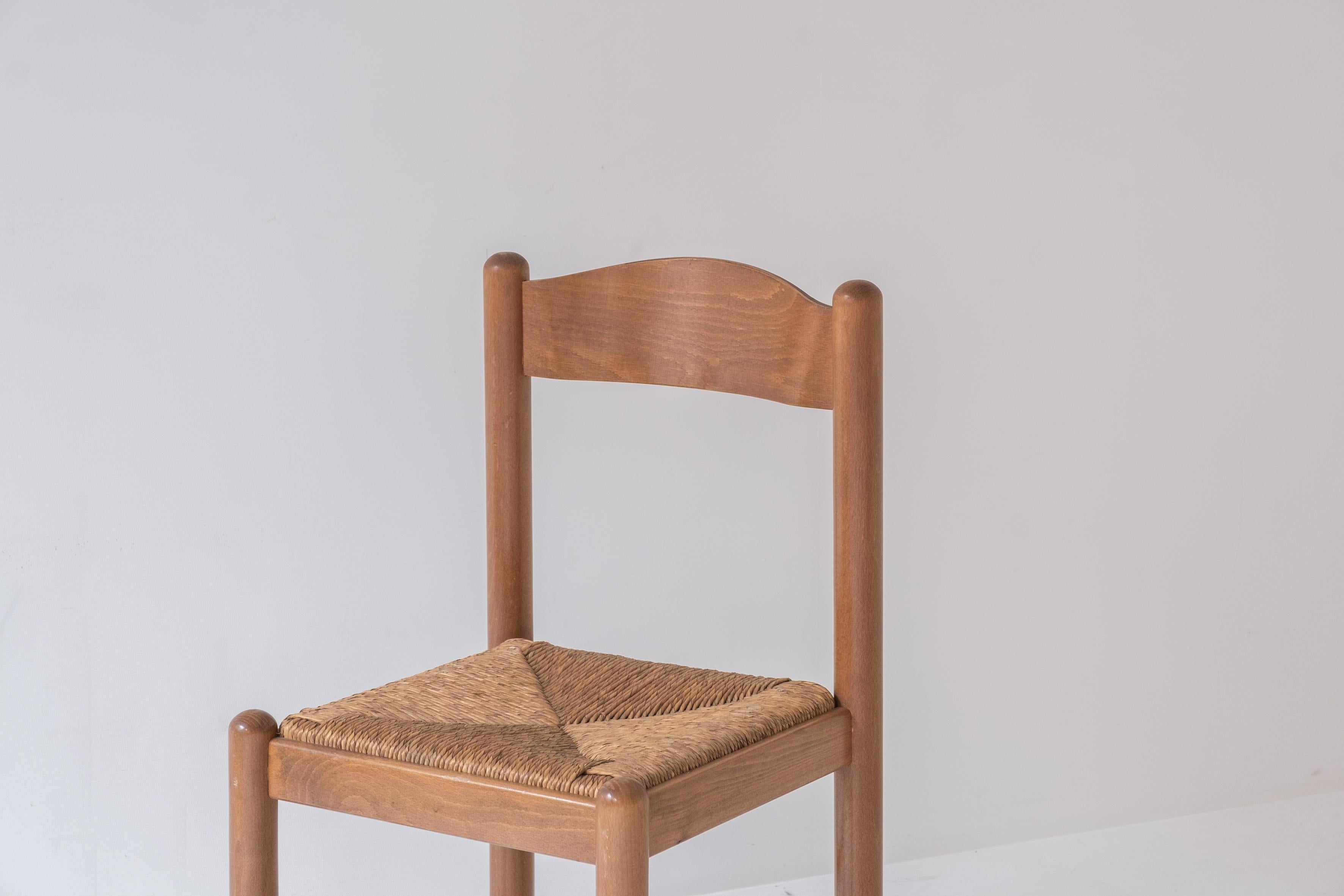 Set of 6 Oak and Papercord Chairs from France, Designed in the, 1960s 1