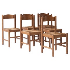 Set of 6 Oak and Papercord Chairs from France, Designed in the, 1960s