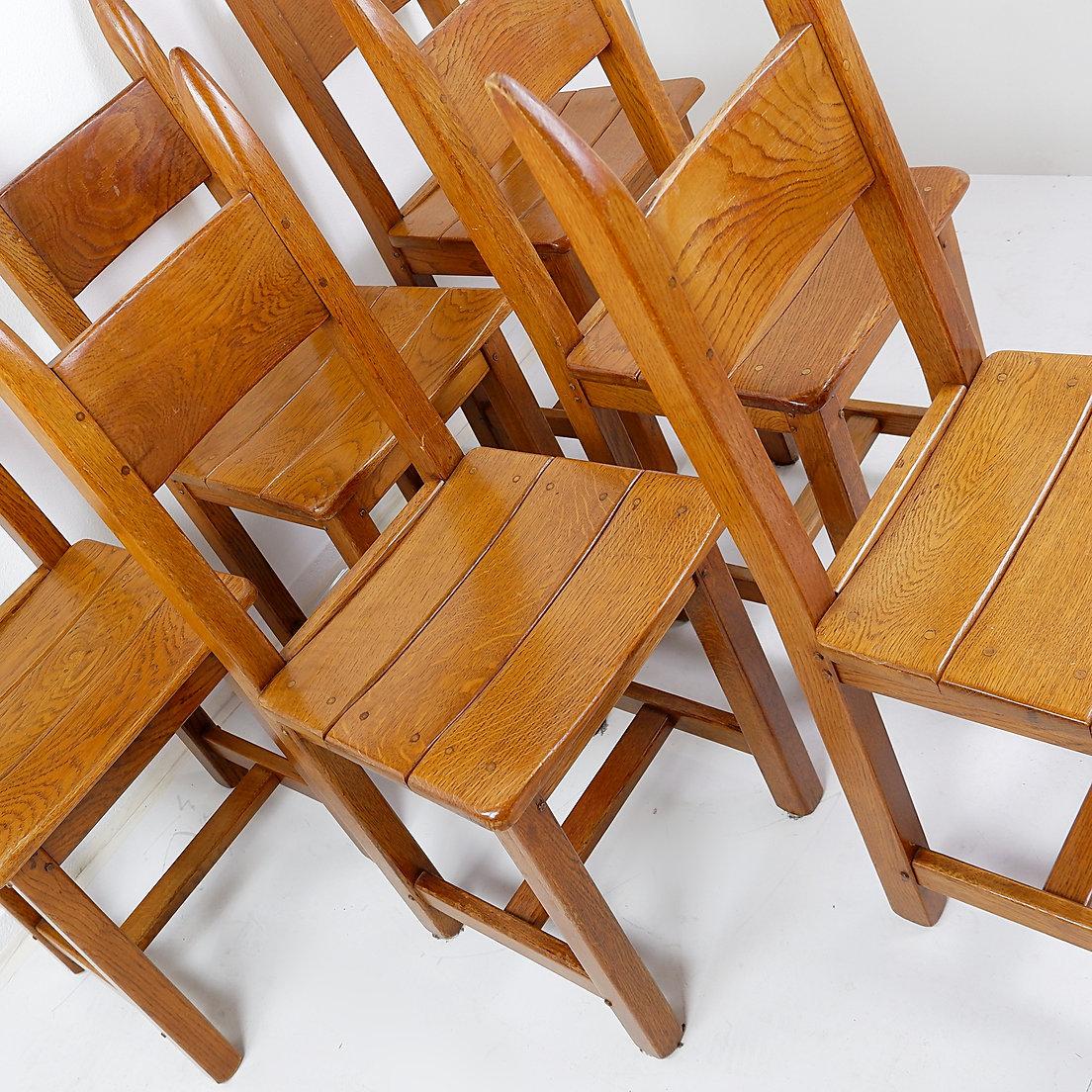 Set of 6 Oak Brutalist Chairs - 1970s For Sale 5