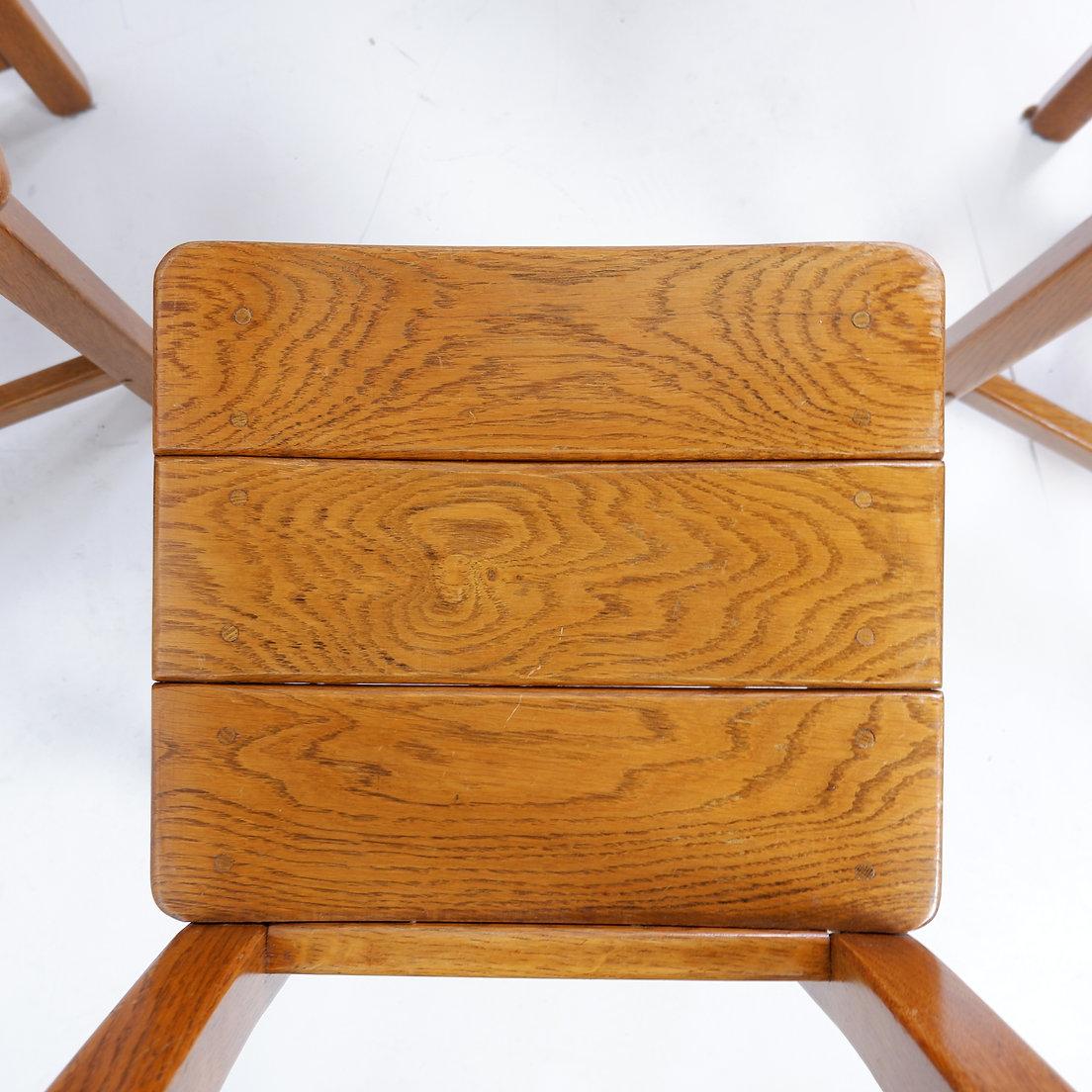 20th Century Set of 6 Oak Brutalist Chairs - 1970s For Sale