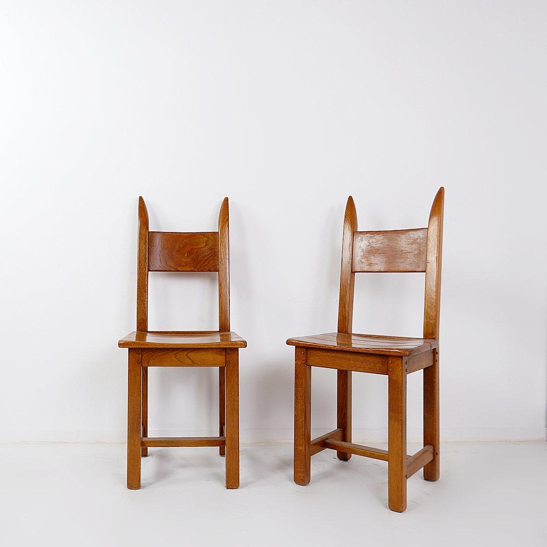 Set of 6 Oak Brutalist Chairs - 1970s For Sale 4