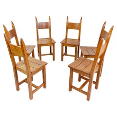 Set of 6 Oak Brutalist Chairs - 1970s