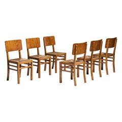 Set of (6) Oak & Cane Dining Chairs, France circa 1950