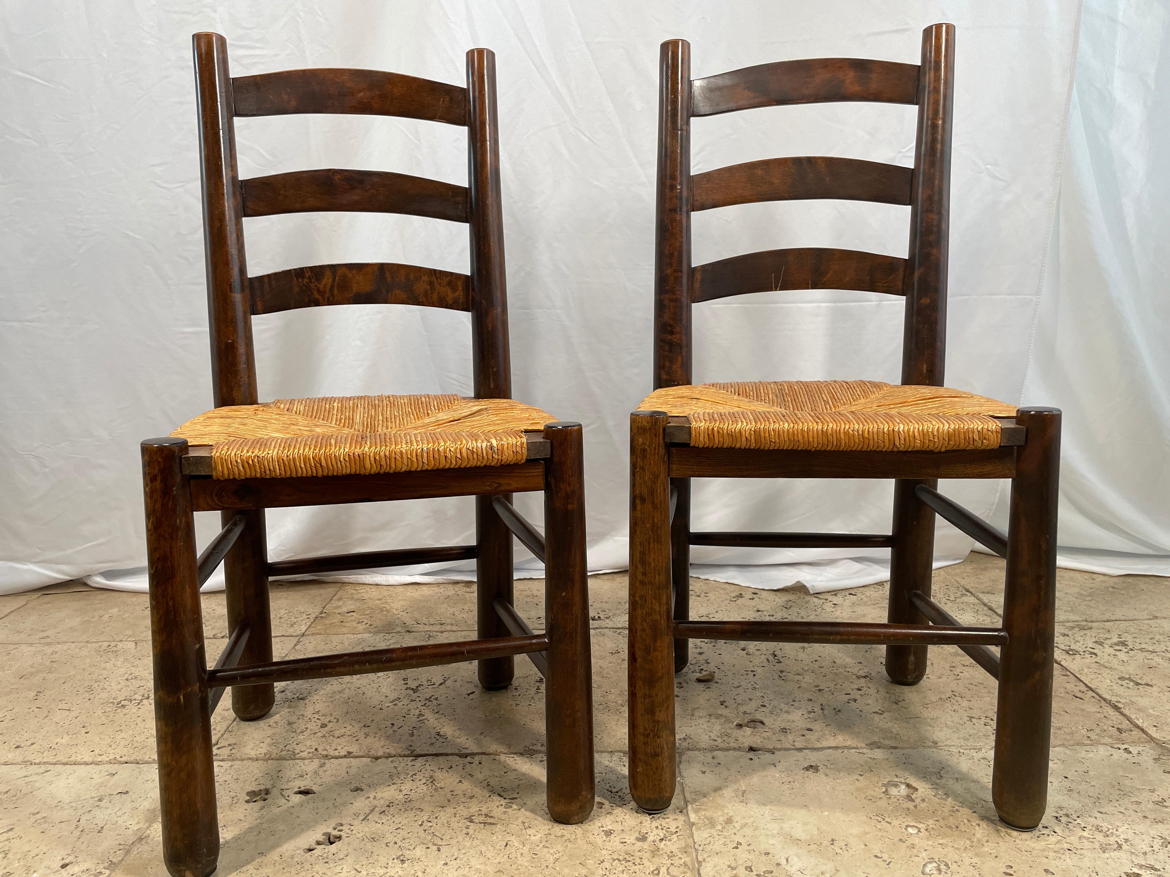Set of 6 Oak Chairs 1960 in  Charlotte Perriand Style 12