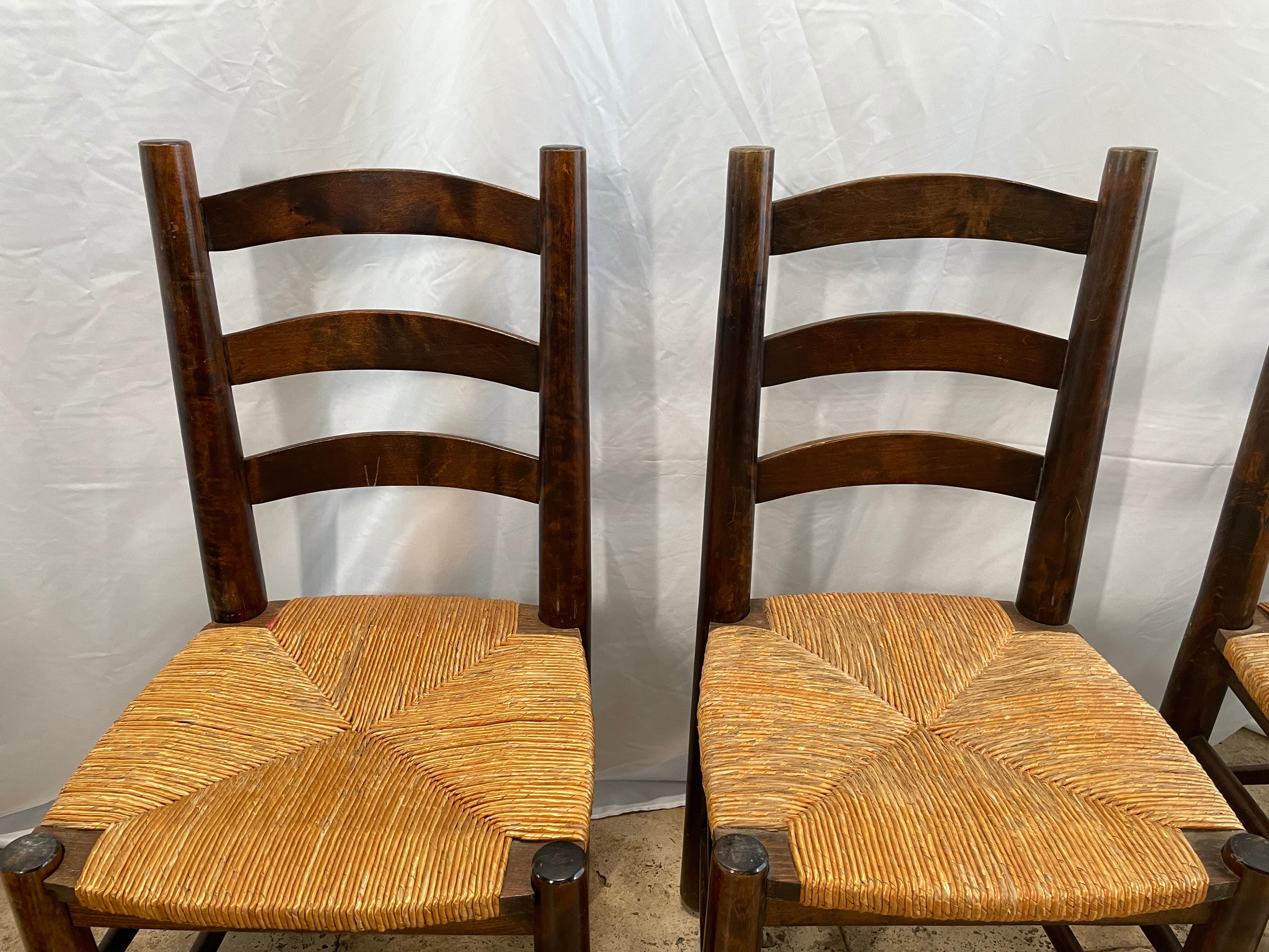 Mid-Century Modern Set of 6 Oak Chairs 1960 in  Charlotte Perriand Style