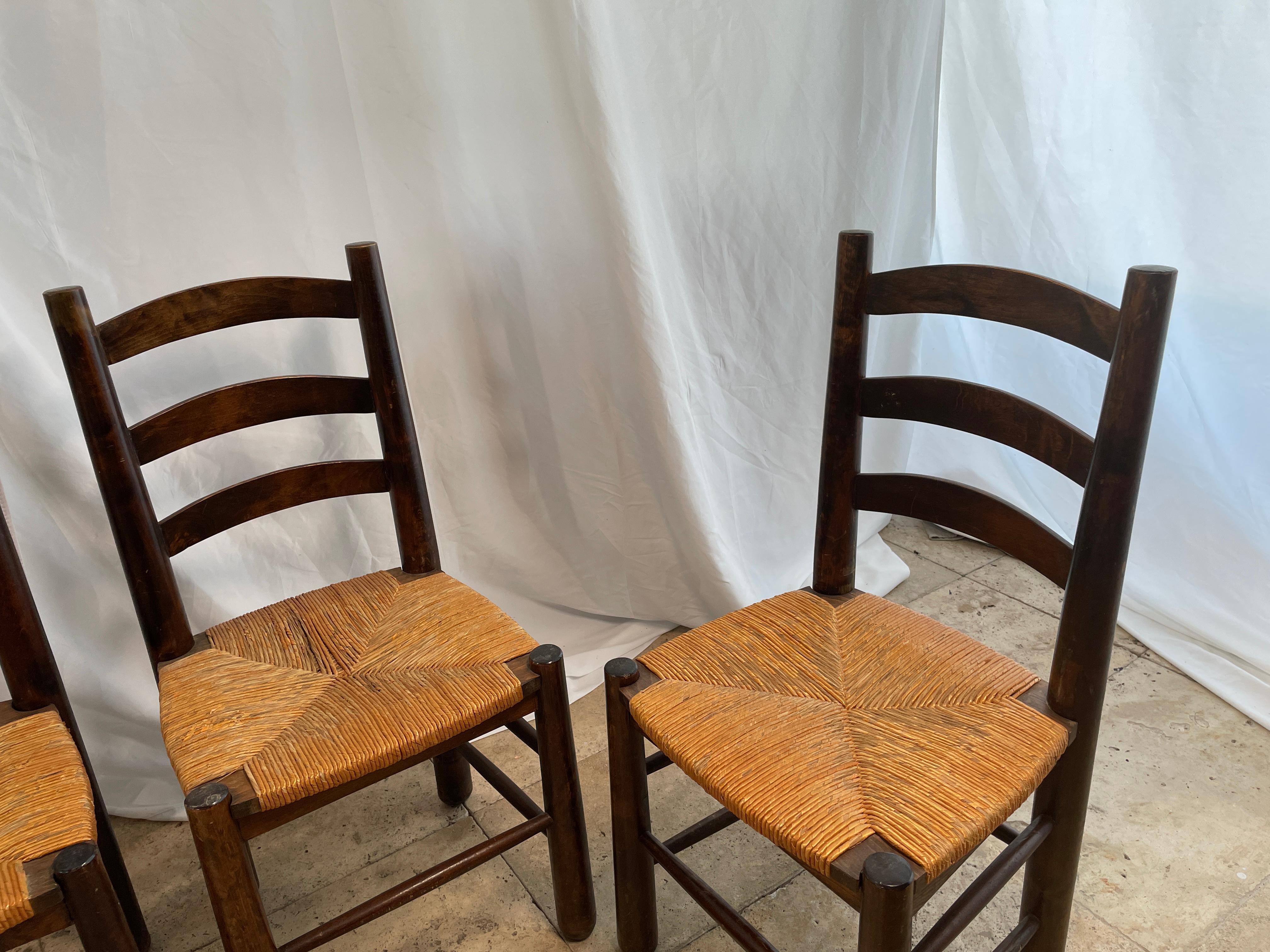 Set of 6 Oak Chairs 1960 in  Charlotte Perriand Style In Fair Condition In Malibu, US
