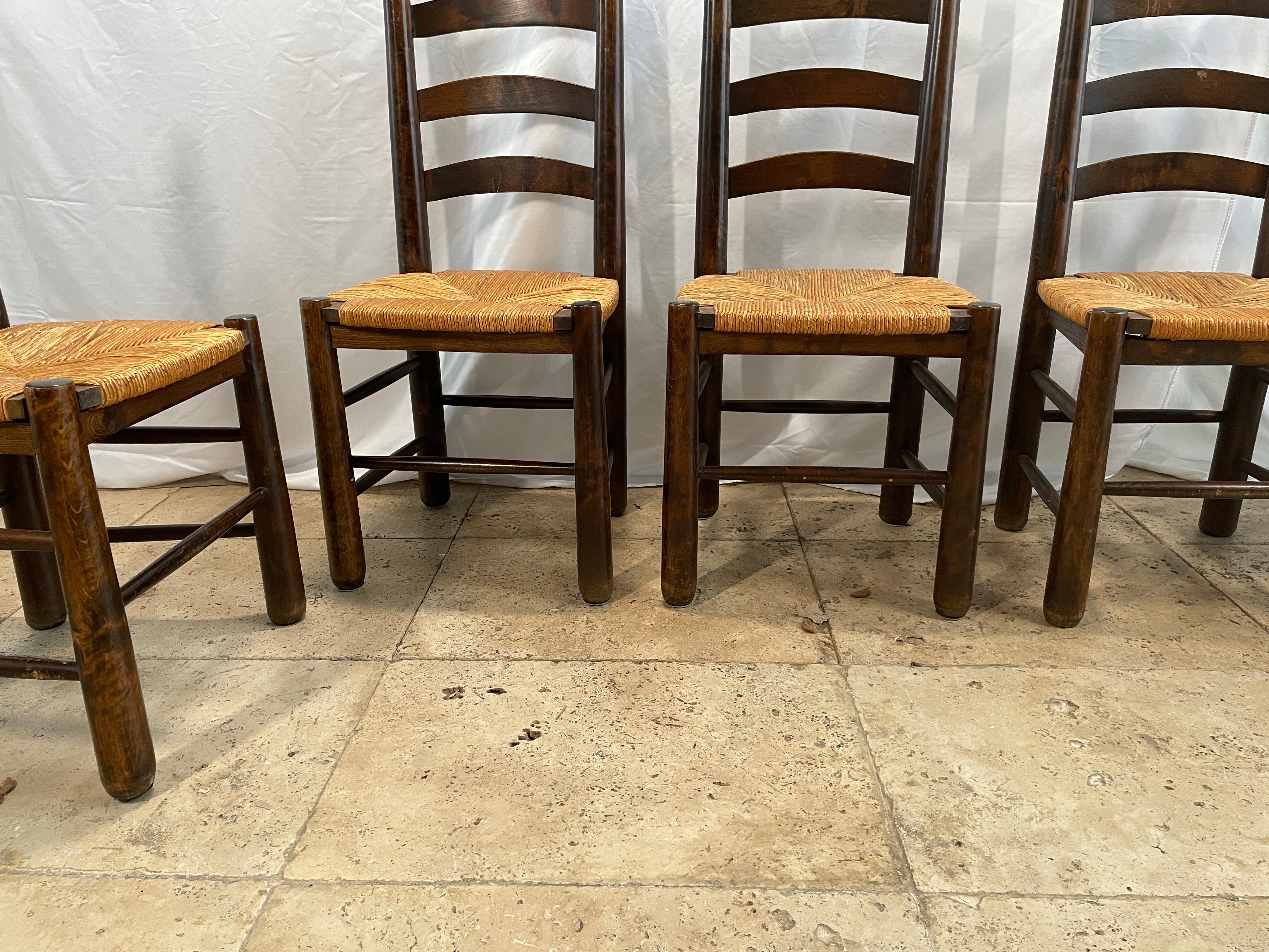 Mid-20th Century Set of 6 Oak Chairs 1960 in  Charlotte Perriand Style