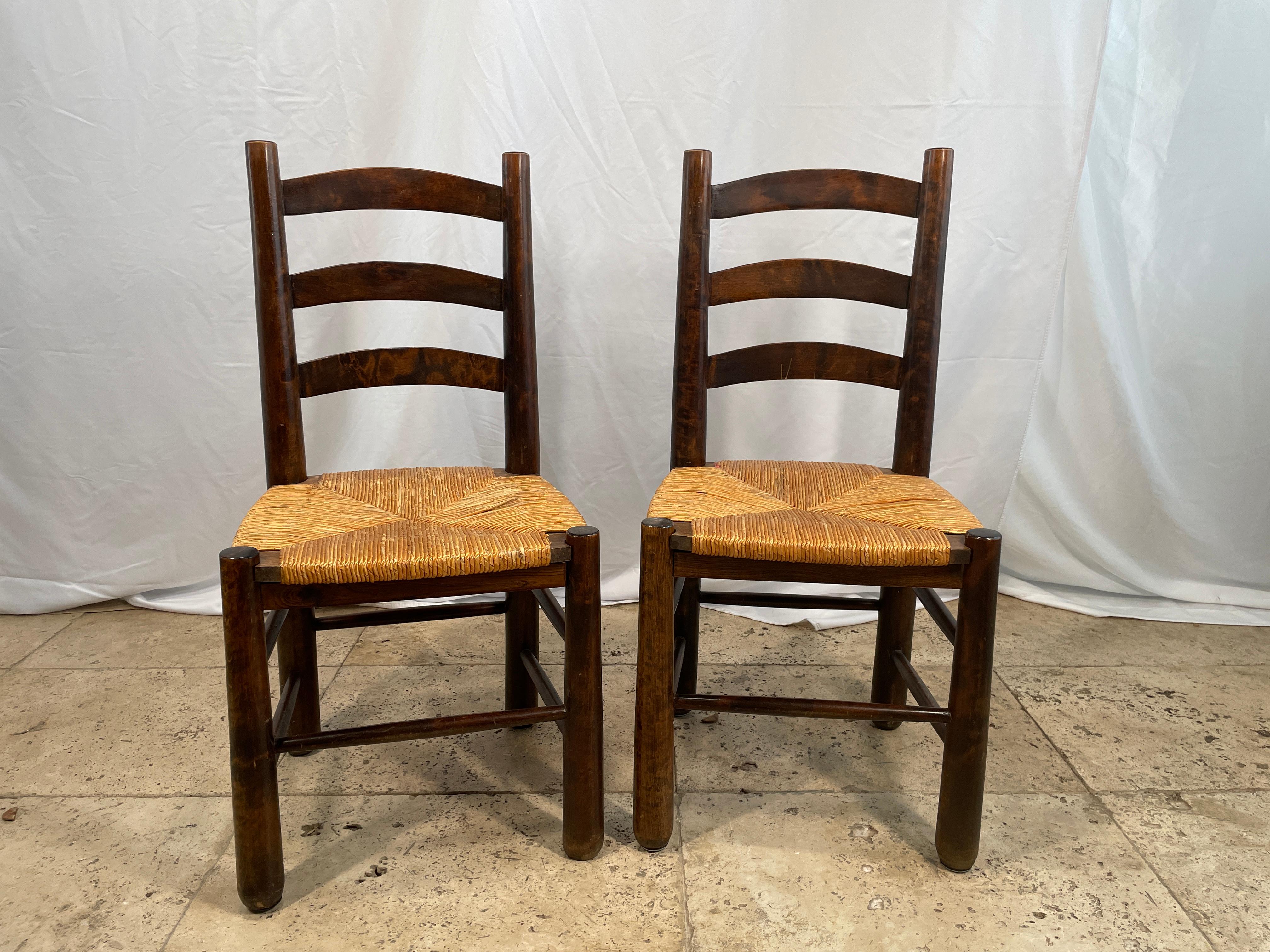 Set of 6 Oak Chairs 1960 in  Charlotte Perriand Style 1