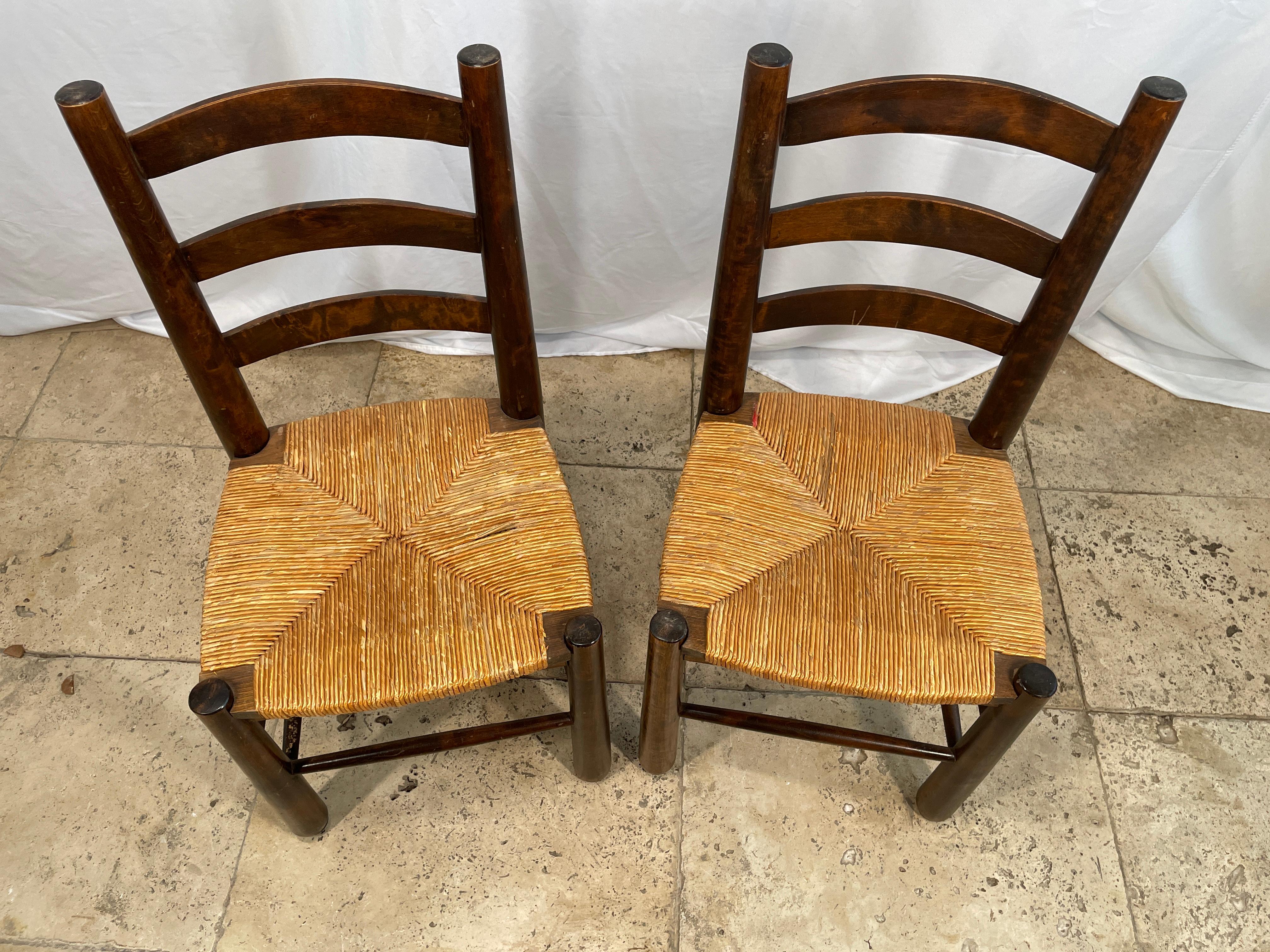 Set of 6 Oak Chairs 1960 in  Charlotte Perriand Style 2