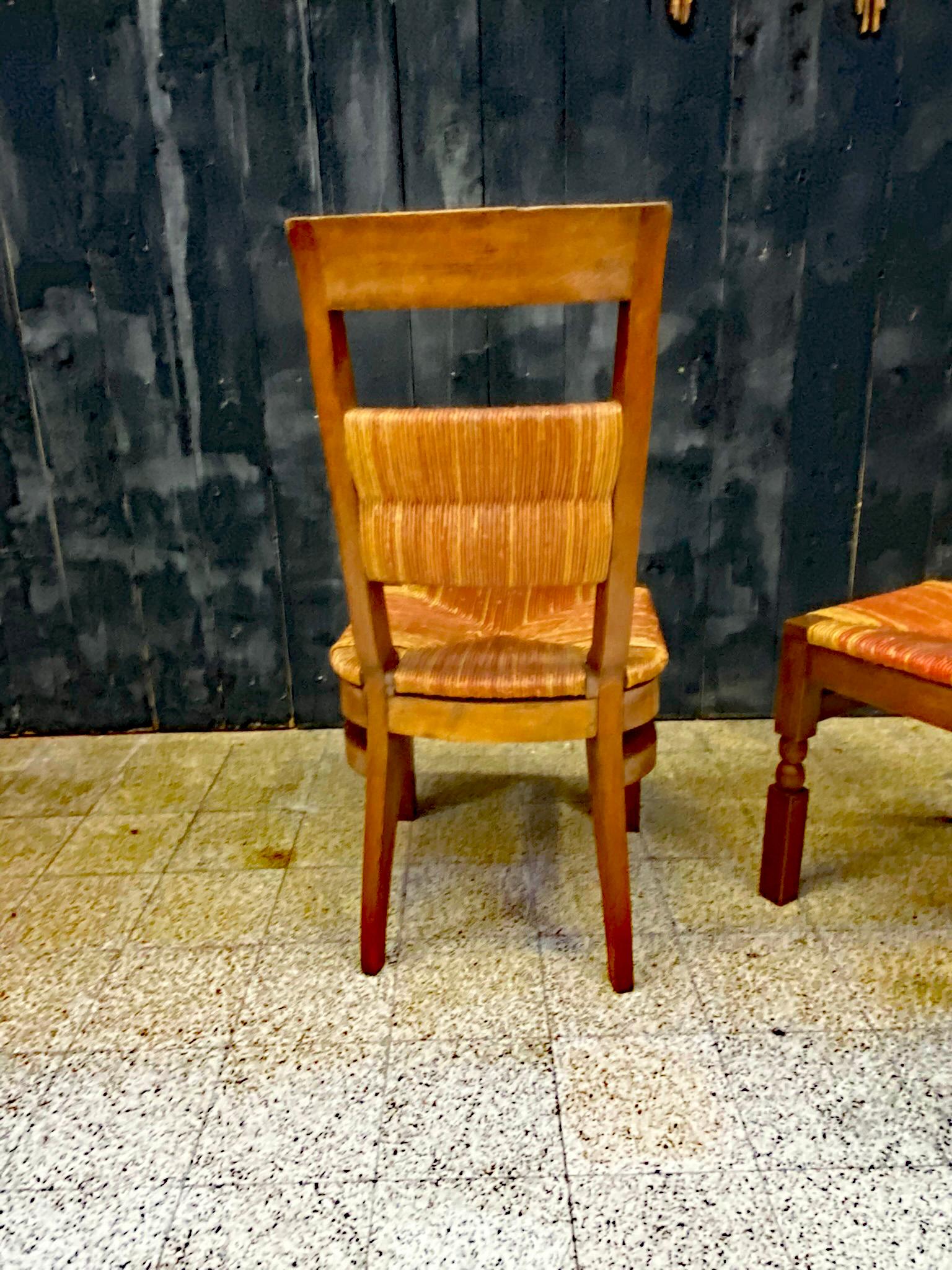 Set of 6 Oak Chairs with High Backs circa 1950, in the Style of Charles Dudouyt  For Sale 4