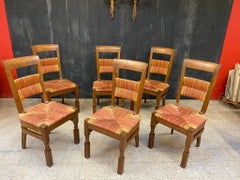 Set di 6 sedie in Oak con schienale alto del 1950 circa, nello stile di Charles Dudouyt
