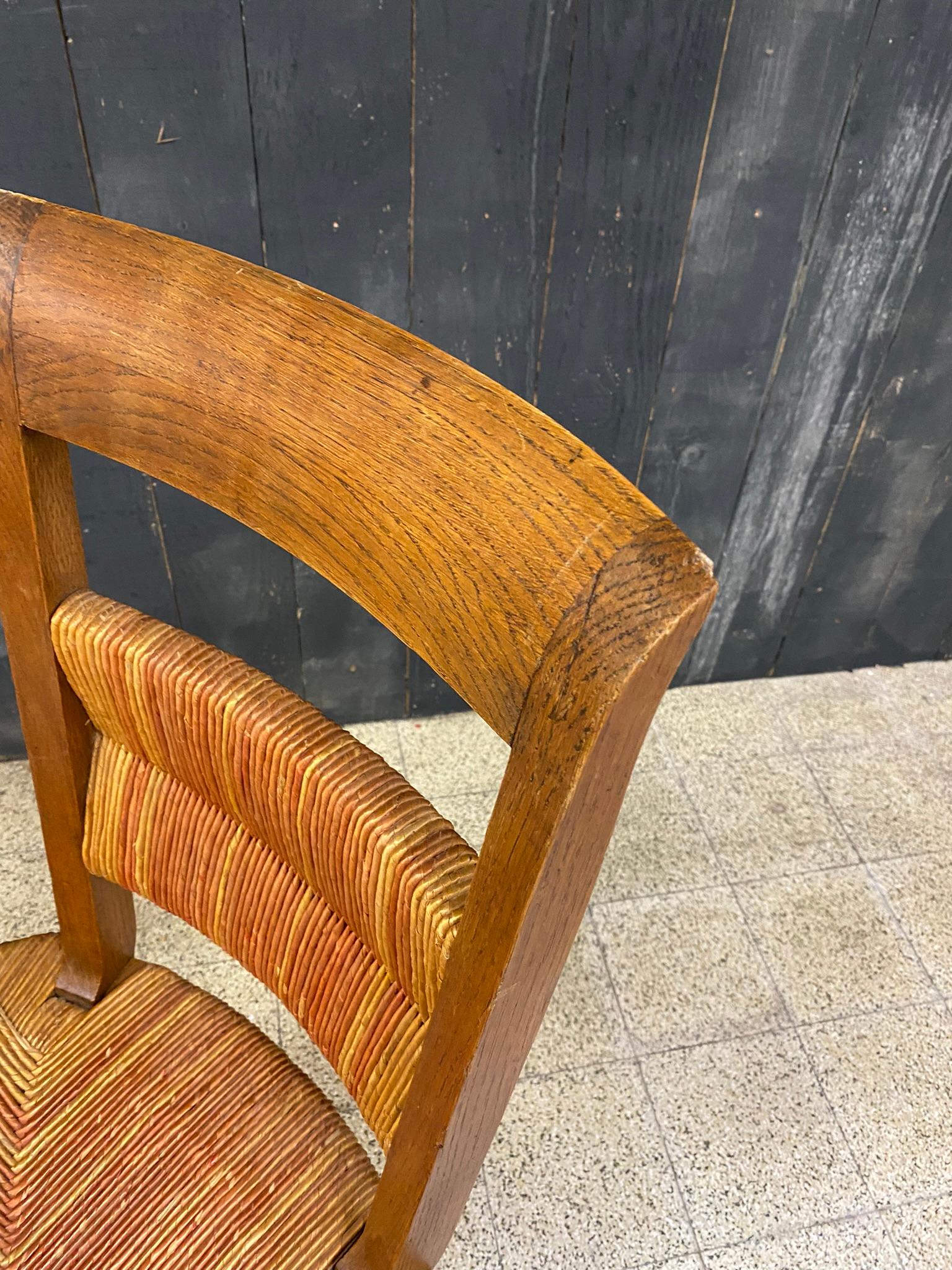 Mid-20th Century Set of 6 Oak Chairs with High Backs circa 1950, in the Style of Charles Dudouyt  For Sale