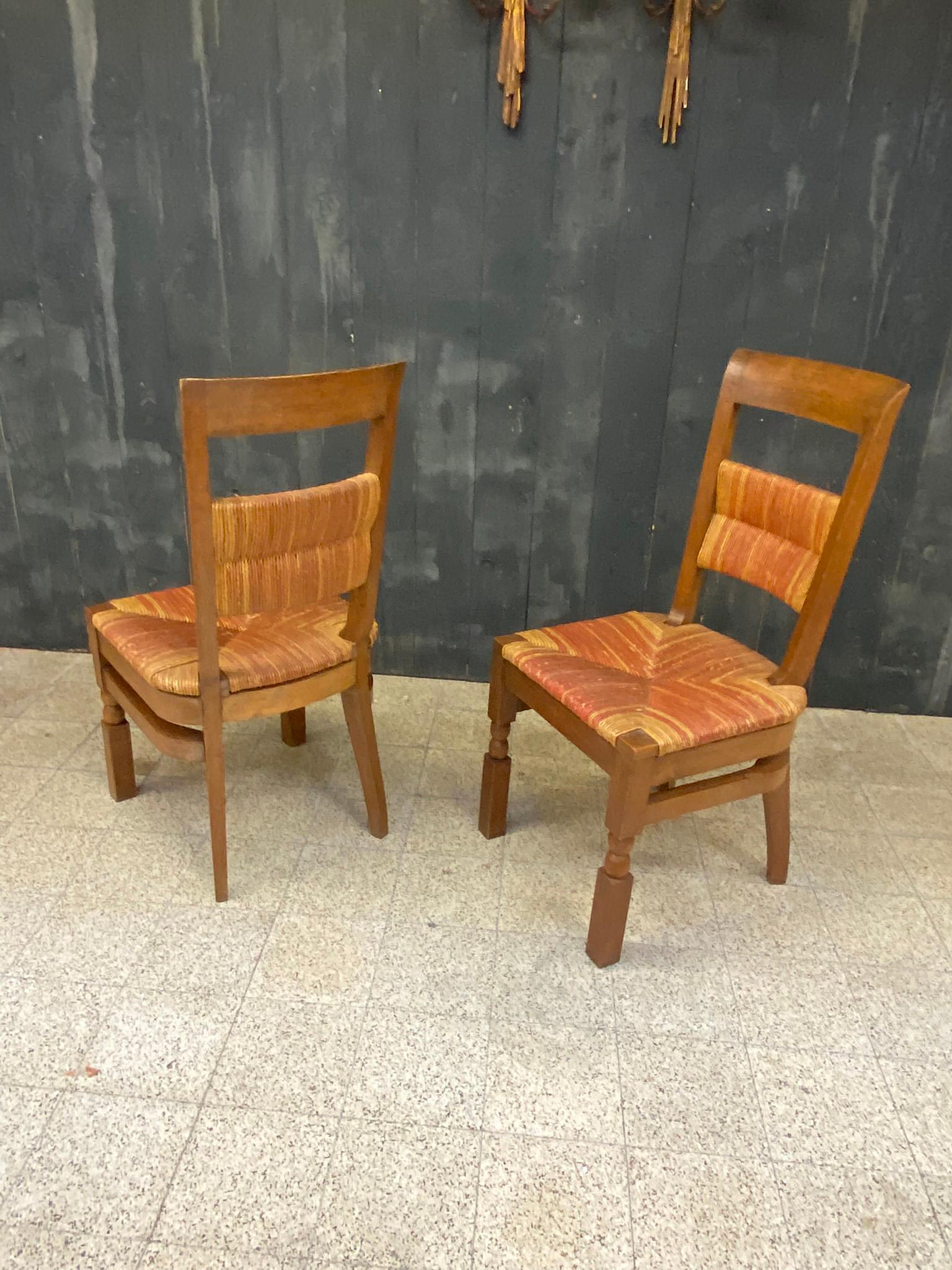 Set of 6 Oak Chairs with High Backs circa 1950, in the Style of Charles Dudouyt  For Sale 3