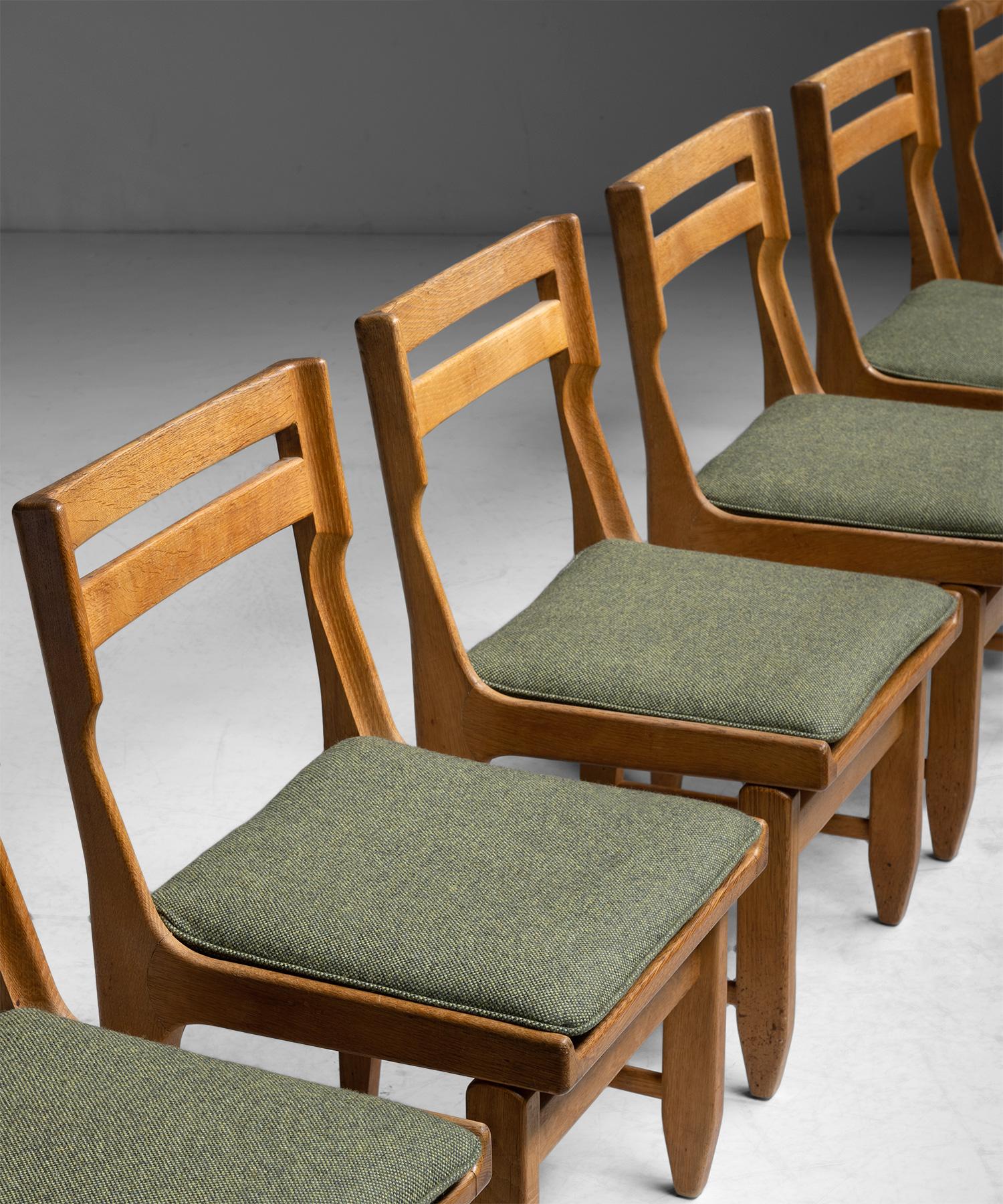 French Set of '6' Oak Dining Chairs by Guillerme et Chambron France circa 1960