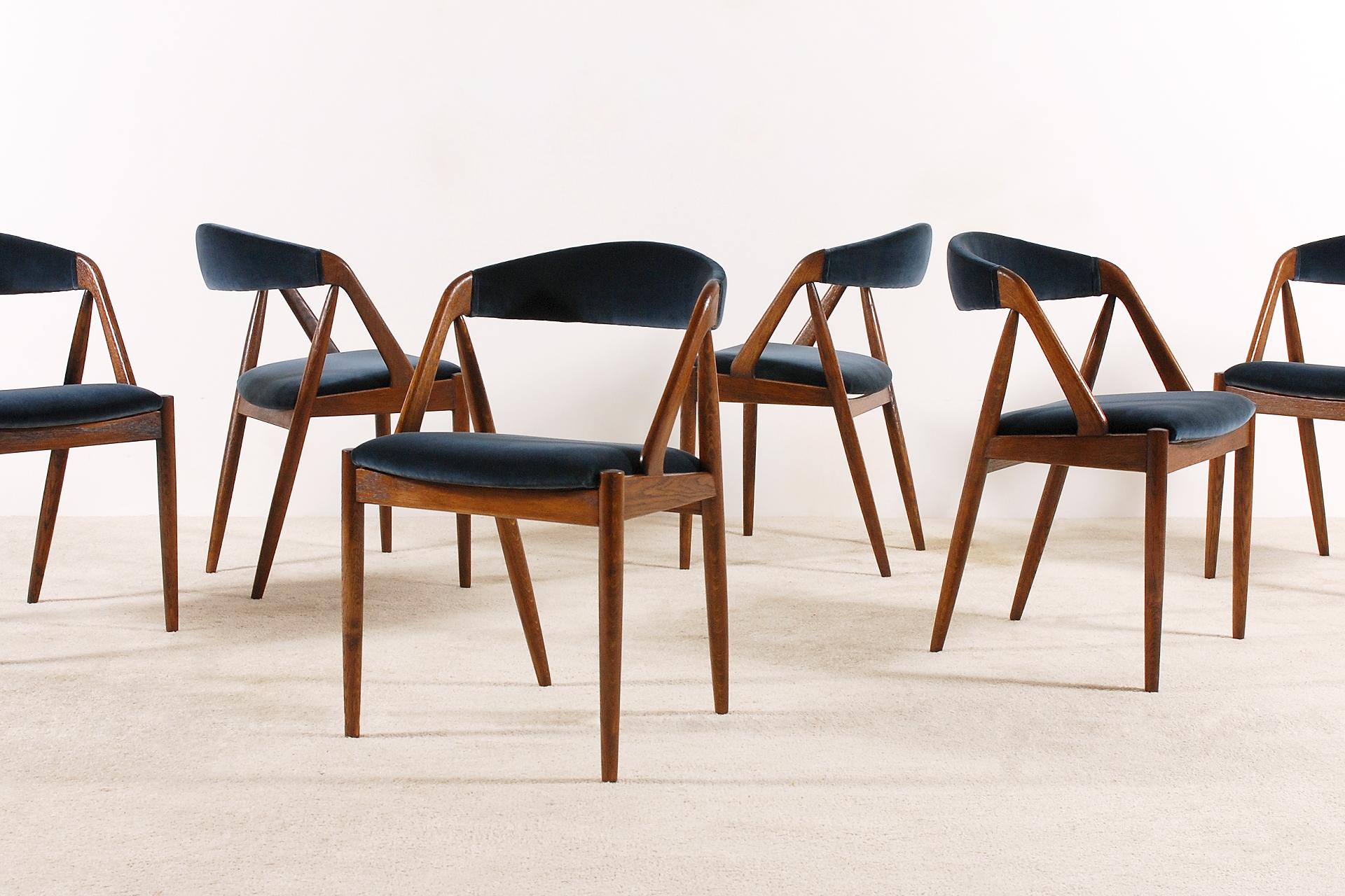 Scandinavian Modern Set of 6 Oak Dinning Chairs by Kai Kristiansen, 1960s