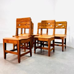 Set of 6 oak Folk Art Brutalist dining chairs.