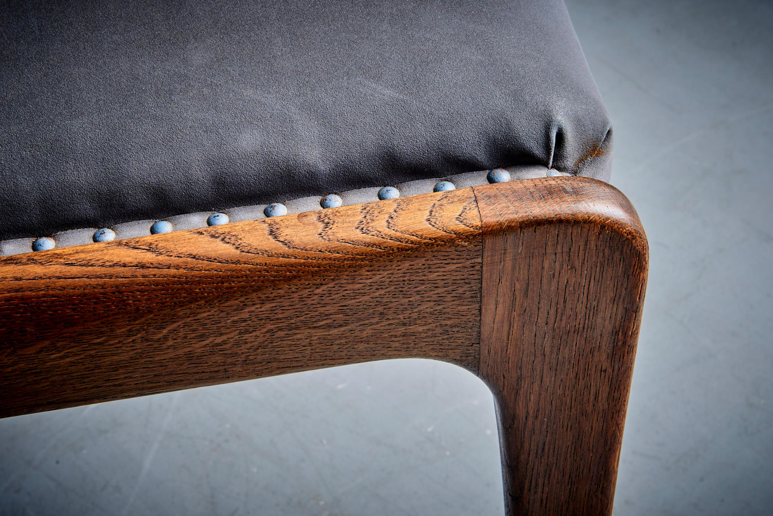 Mid-Century Modern Ensemble de 6 chaises grises en chêne de Johannes Krahn, intérieur original du Bundestag en vente